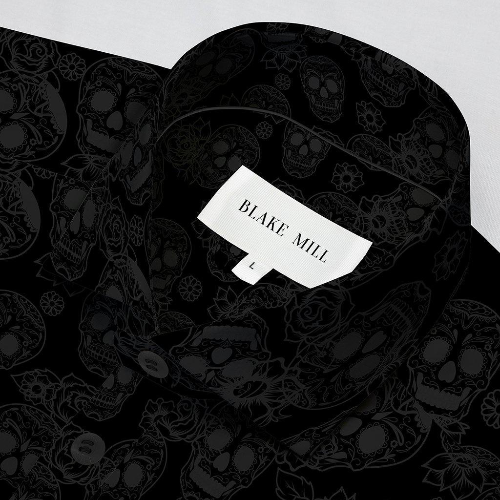 Jacquard Skulls Black Short Sleeve Shirt - Blake Mill