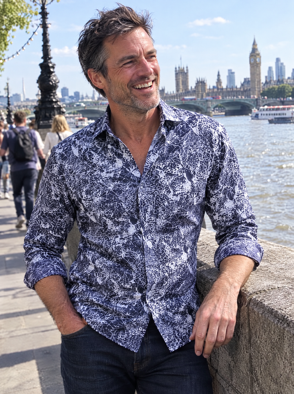 Man wearing the London shirt on the South Bank