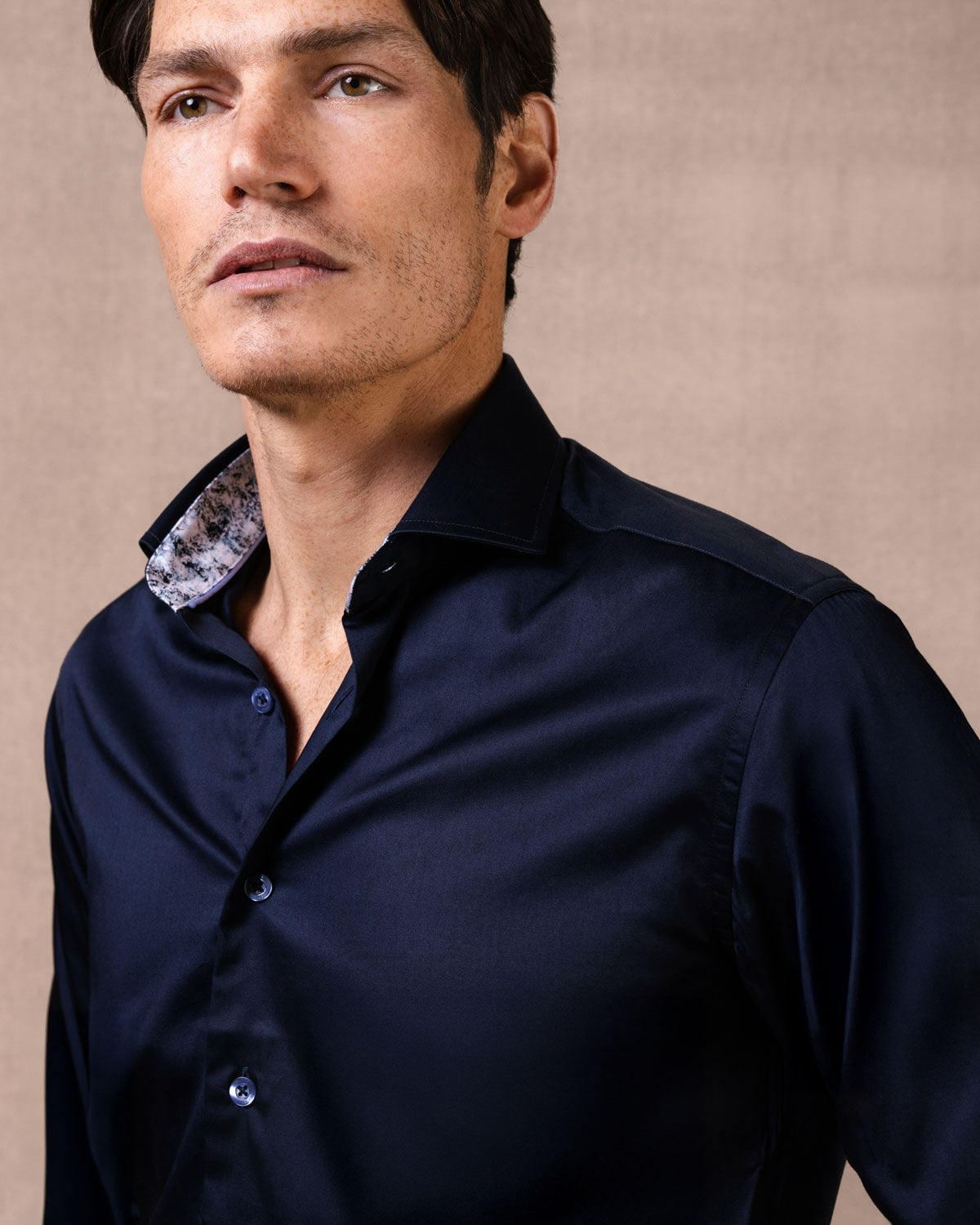 Navy Sateen Shirt with Dark Moon Accents