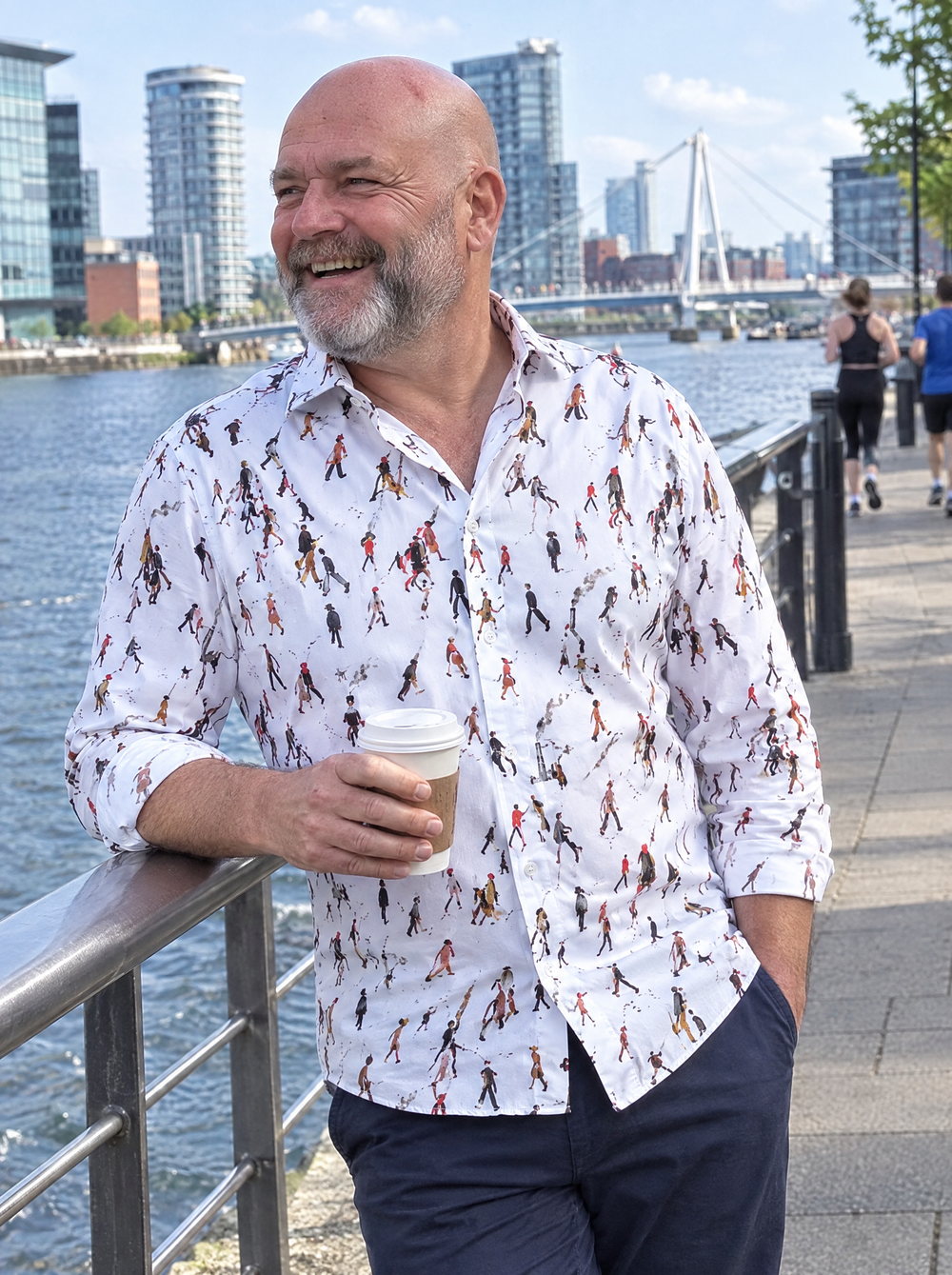 Man wearing the Lowry: Going To Work Shirt at Salford Quays