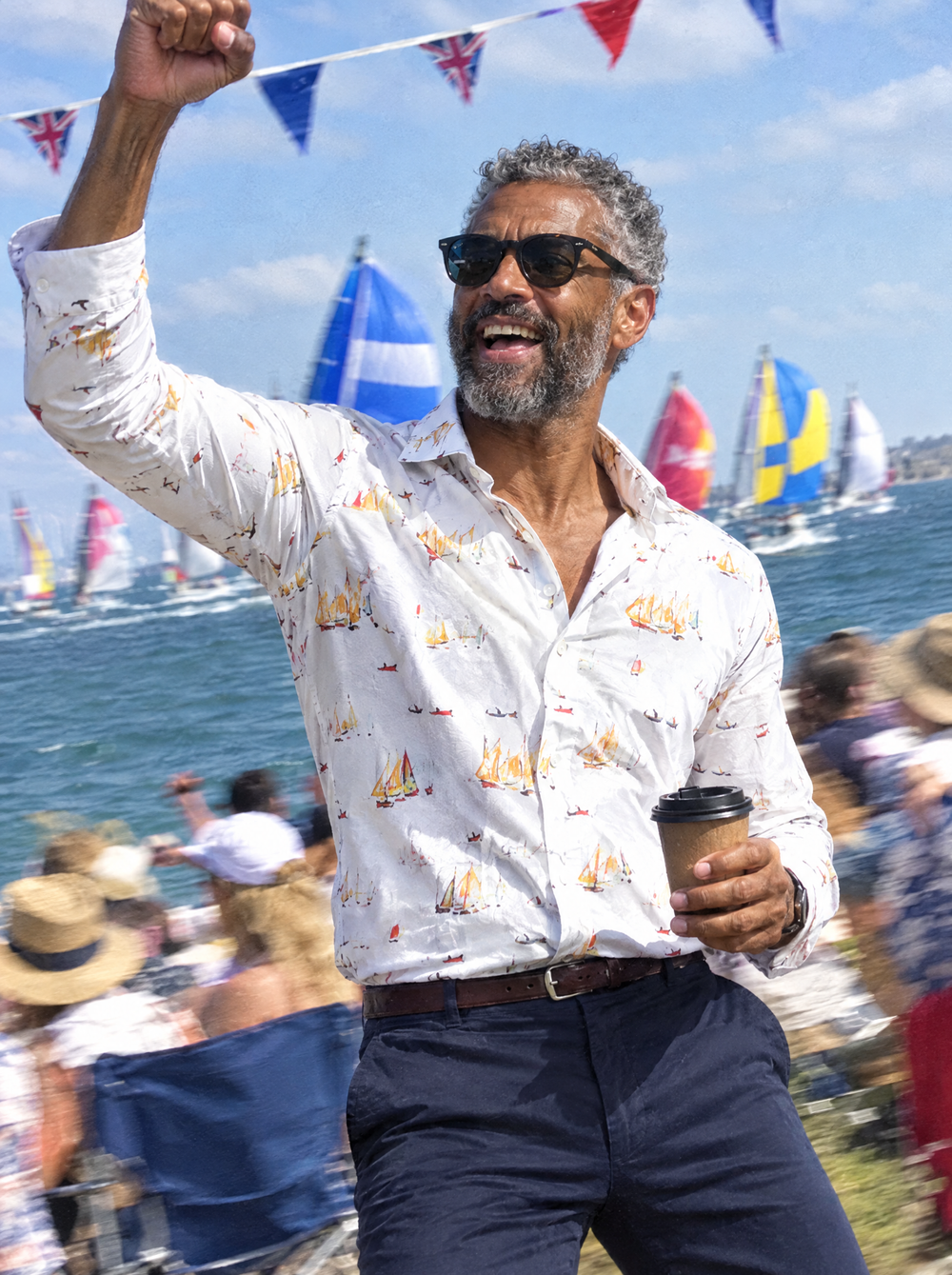 Man wearing the Lowry Yachts shirt at a regatta