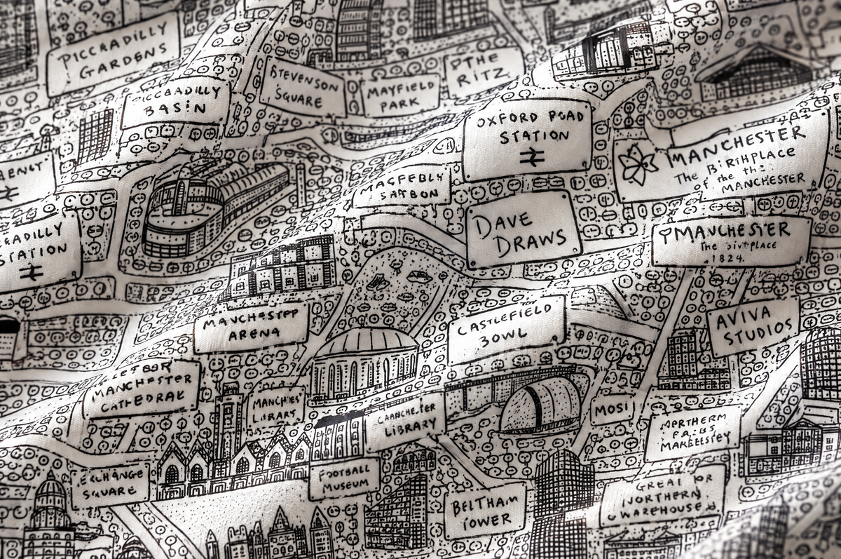 Manchester Doodle shirt cotton sateen fabric detail