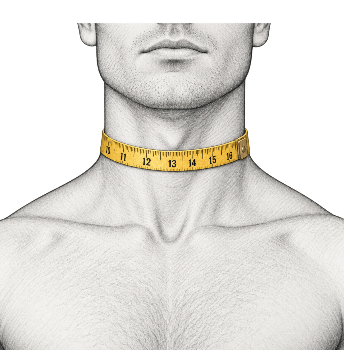 Measuring tape wrapped around the middle of the neck