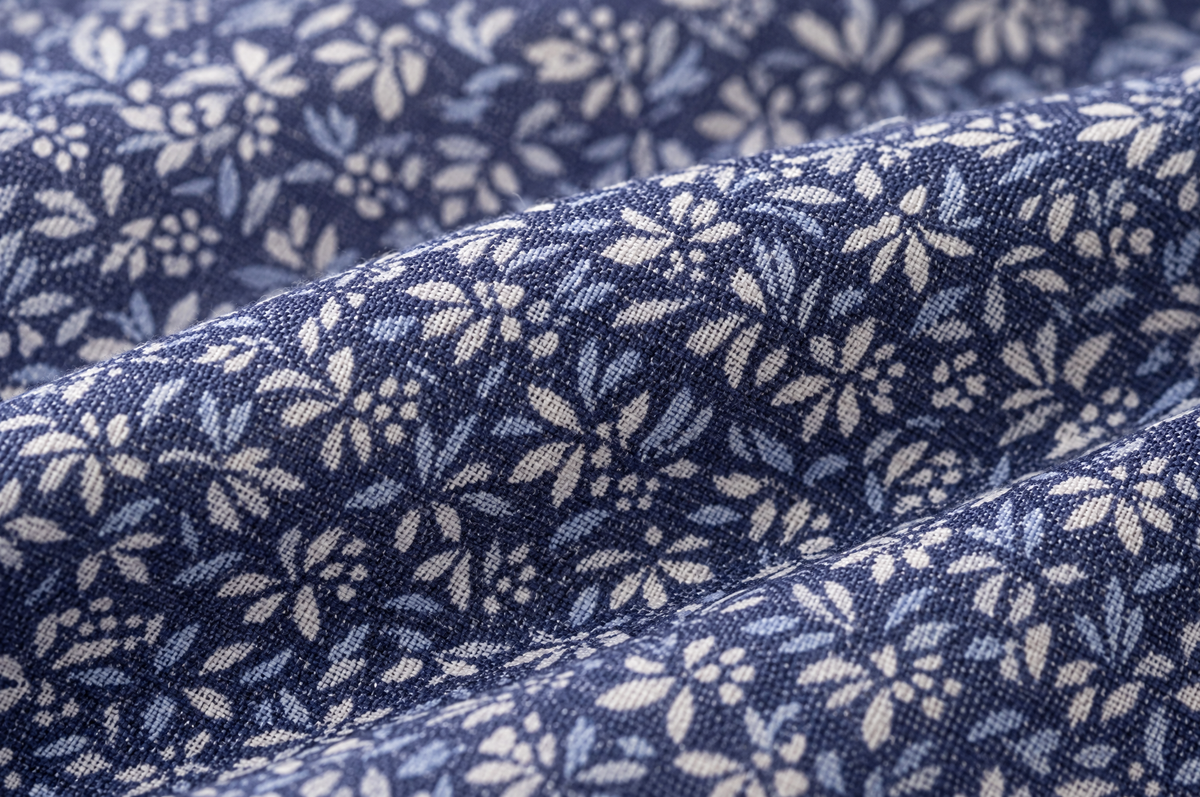 Navy Botanic Geo Open Collar shirt fabric detail