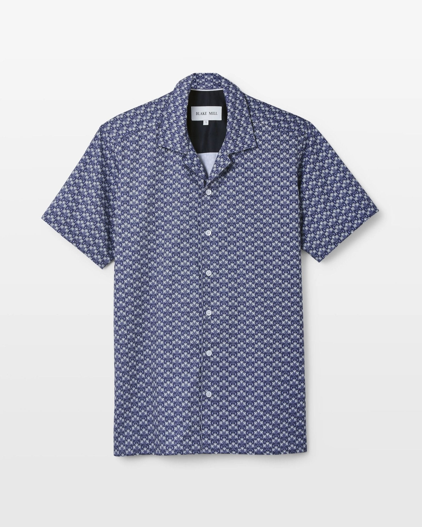 Navy Botanic Geo Open Collar Shirt - Blake Mill