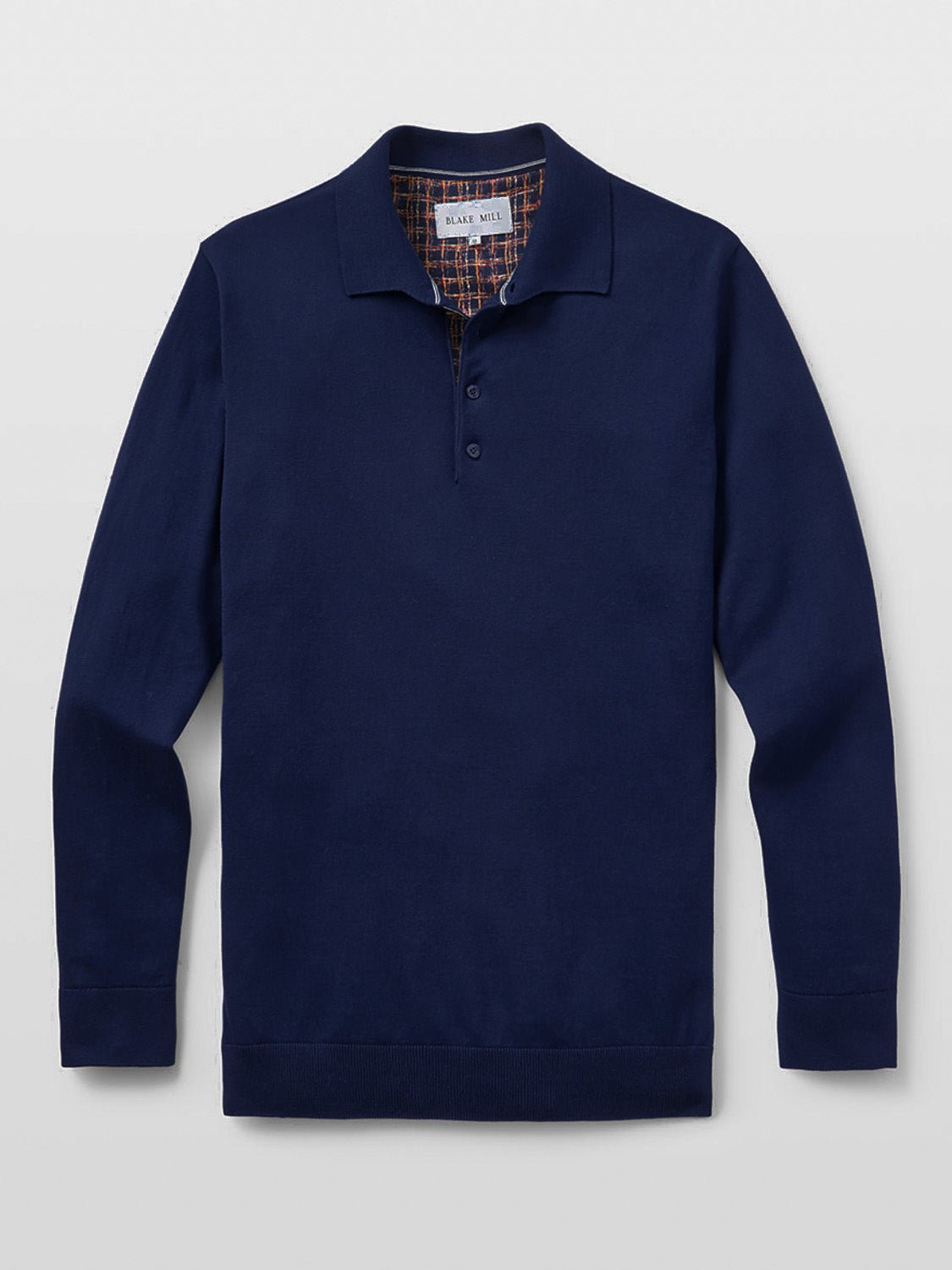 Navy Knit Polo with Check Accents - Blake Mill