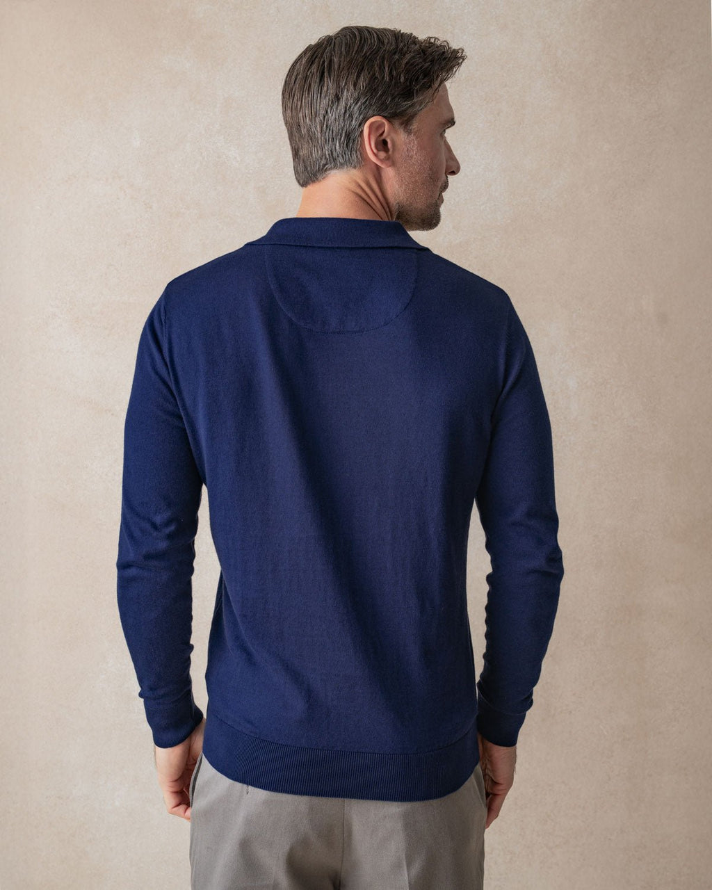 Navy Knit Polo with Check Accents - Blake Mill