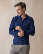 Navy Knit Polo with Check Accents - Blake Mill