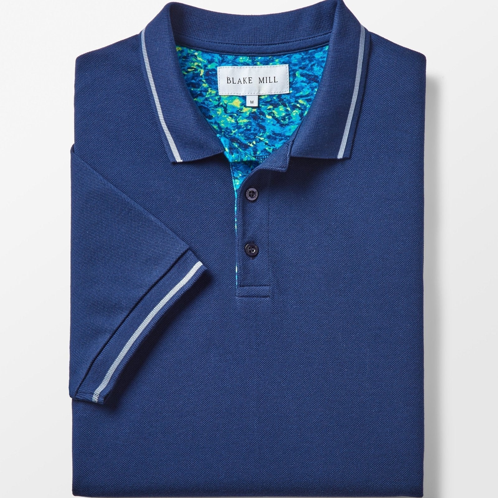 Navy Pique Polo with Ocean Accents - Blake Mill