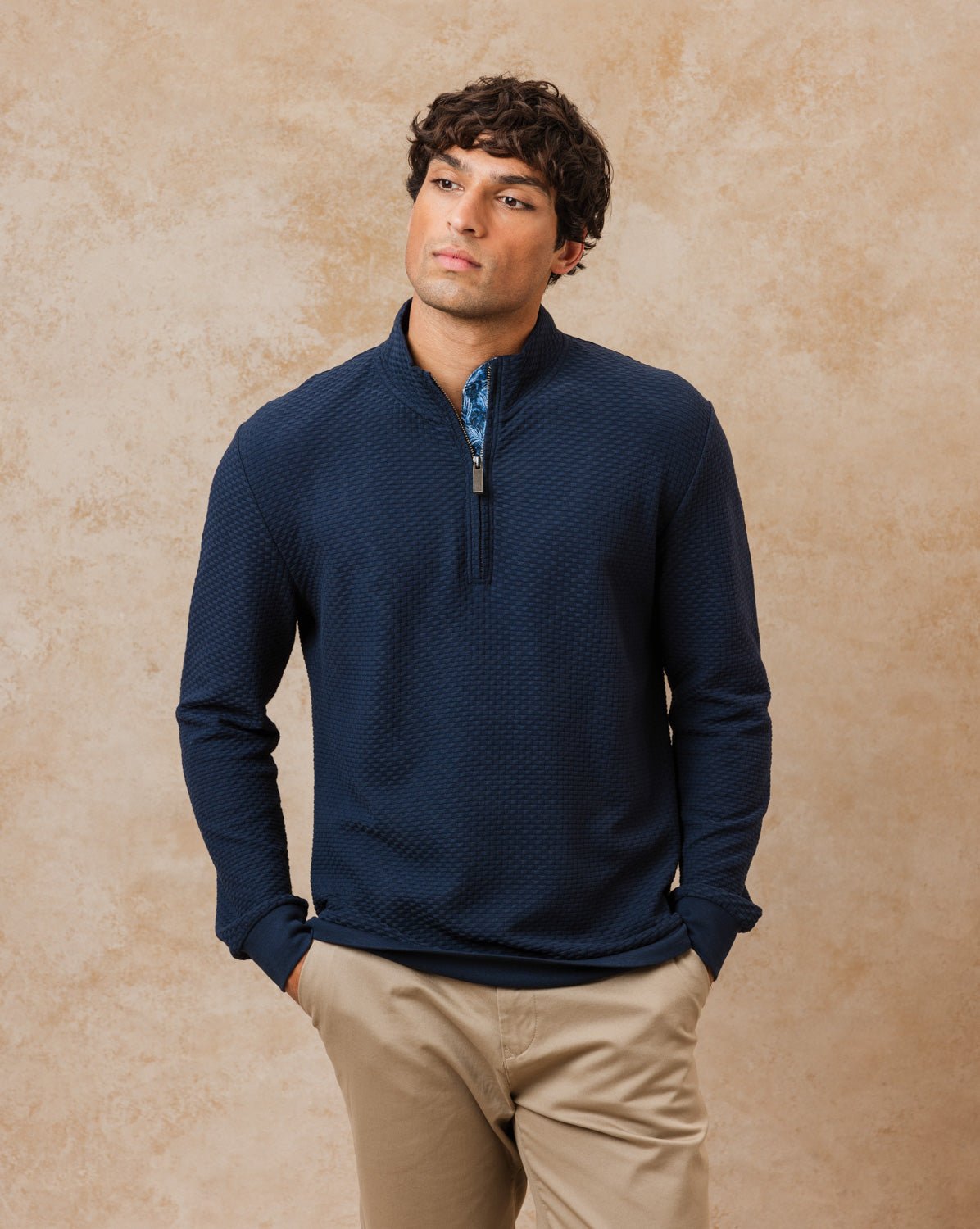 Navy Quarter Zip Jersey with Peacock Accents - Blake Mill