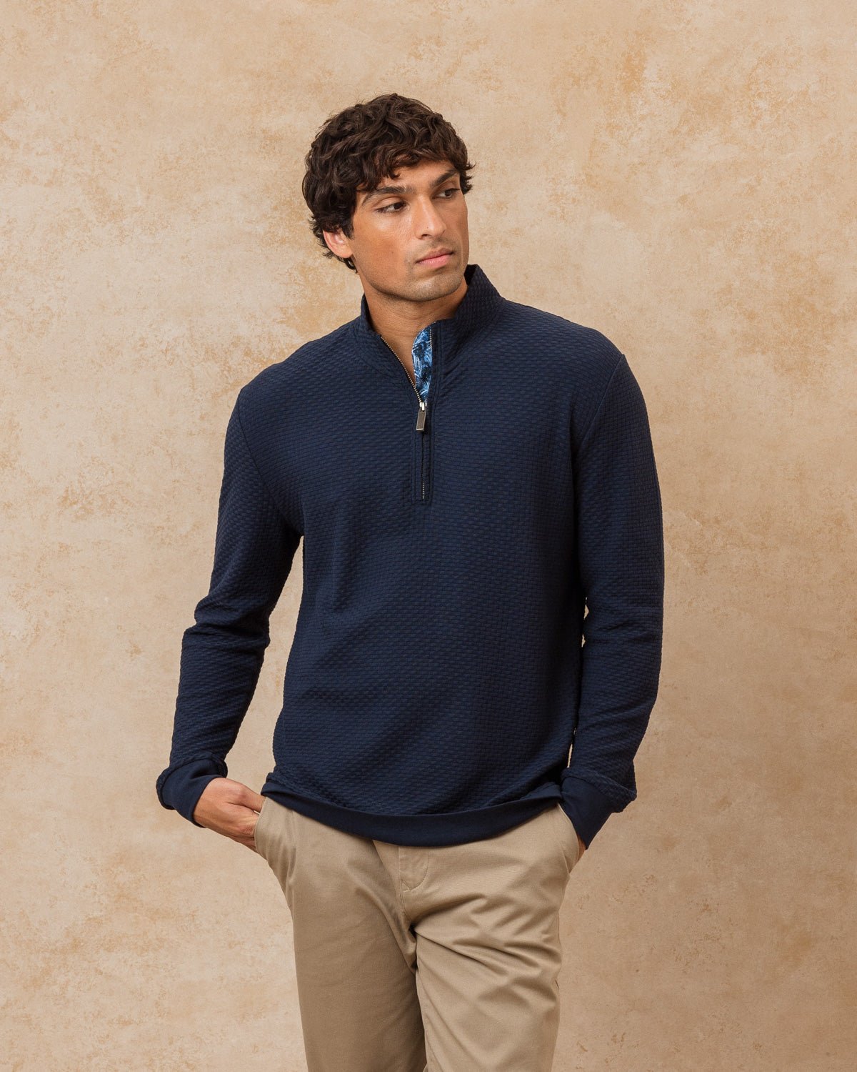 Navy Quarter Zip Jersey with Peacock Accents - Blake Mill