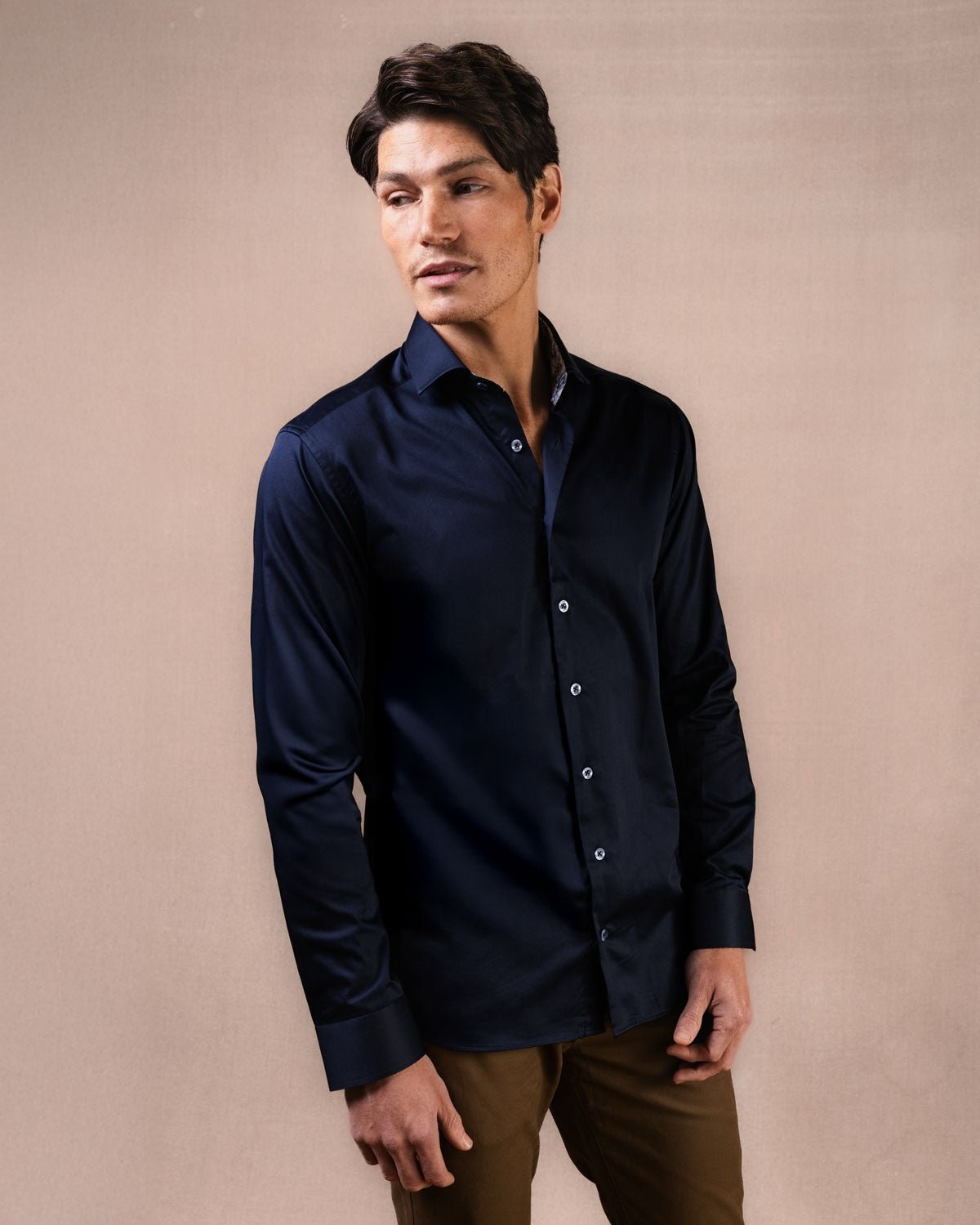 Navy Sateen Shirt with Dark Moon Accents - Blake Mill