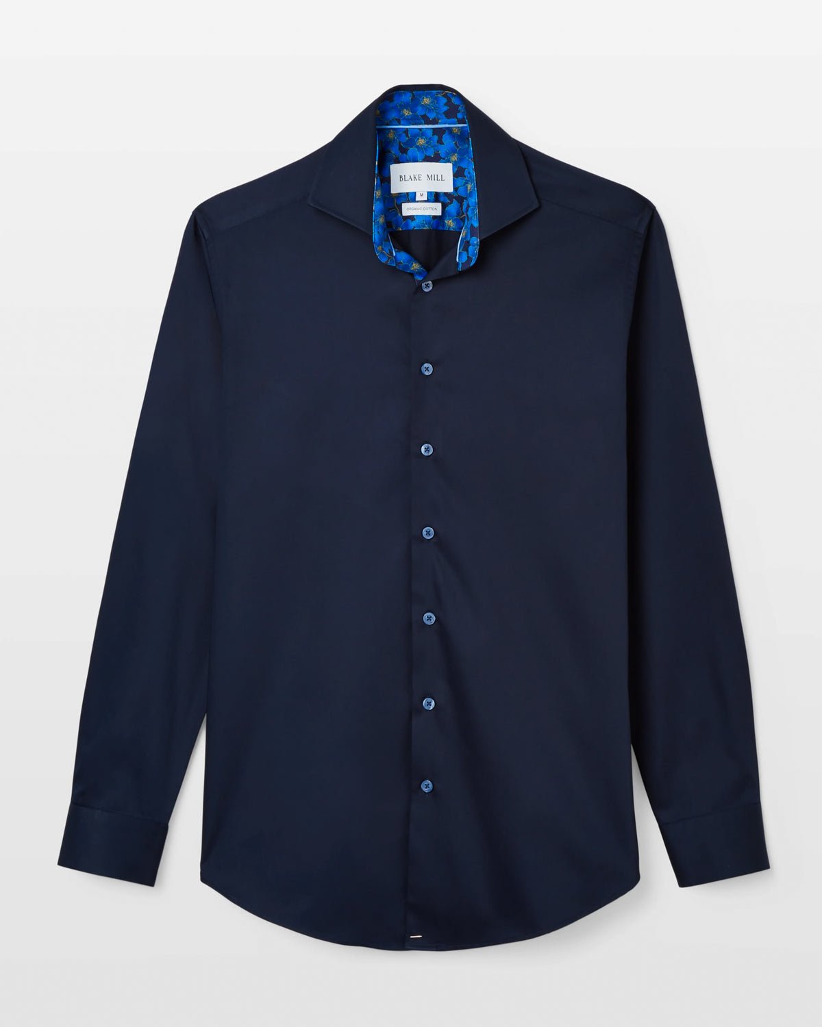 Navy Sateen Shirt with Flowers Under Moonlight Accents - Blake Mill