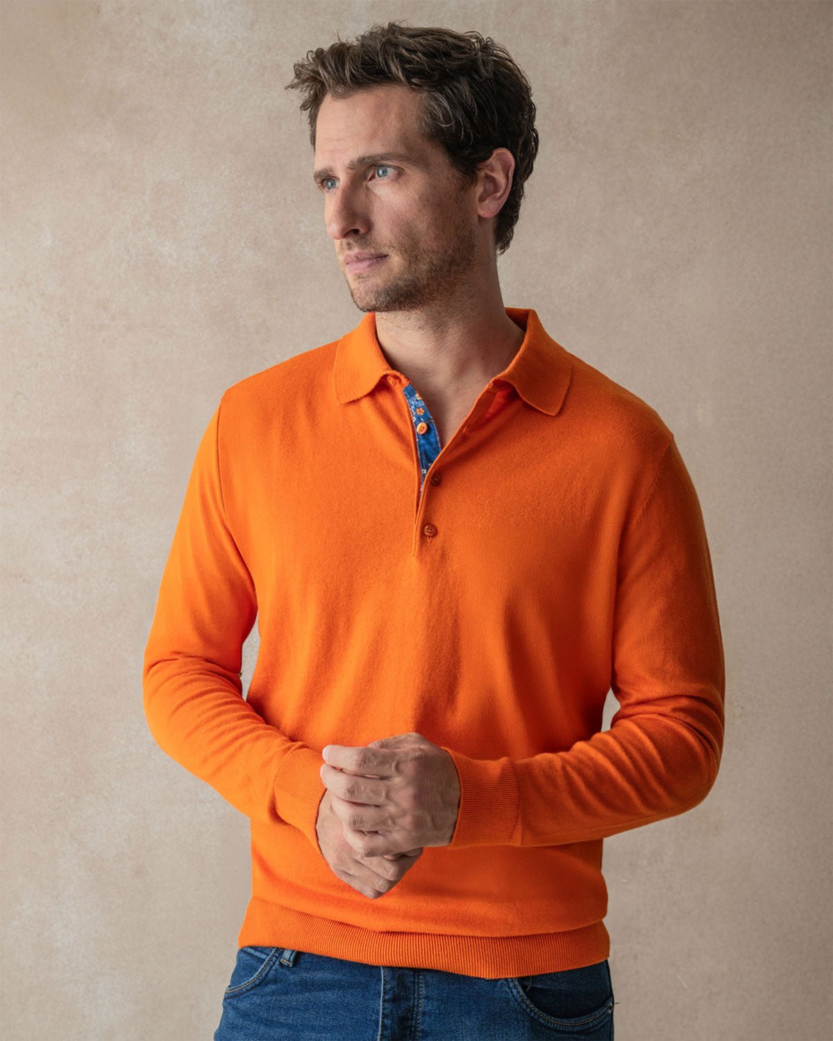 Orange Knit Polo with Flower Accents - Blake Mill