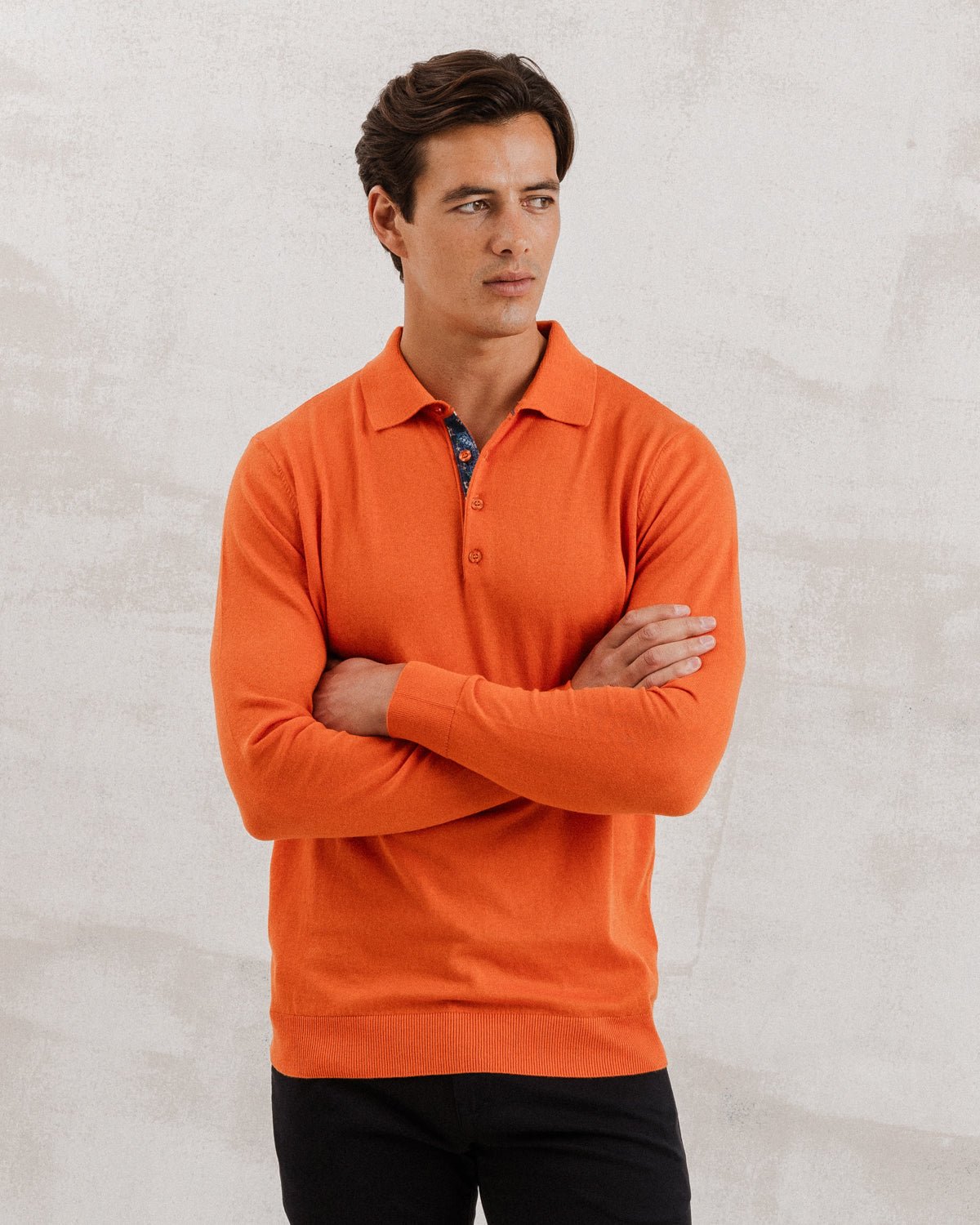 Orange Knit Polo with Flower Accents - Blake Mill