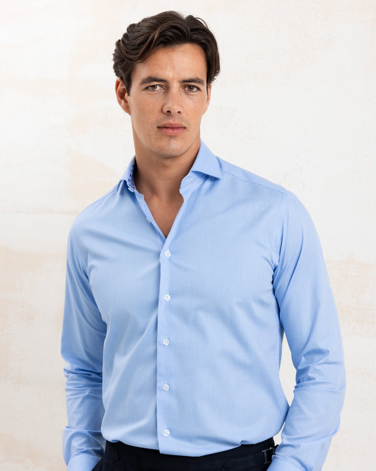 Pale Blue Textured Shirt with Wavy Geo Accents - Blake Mill