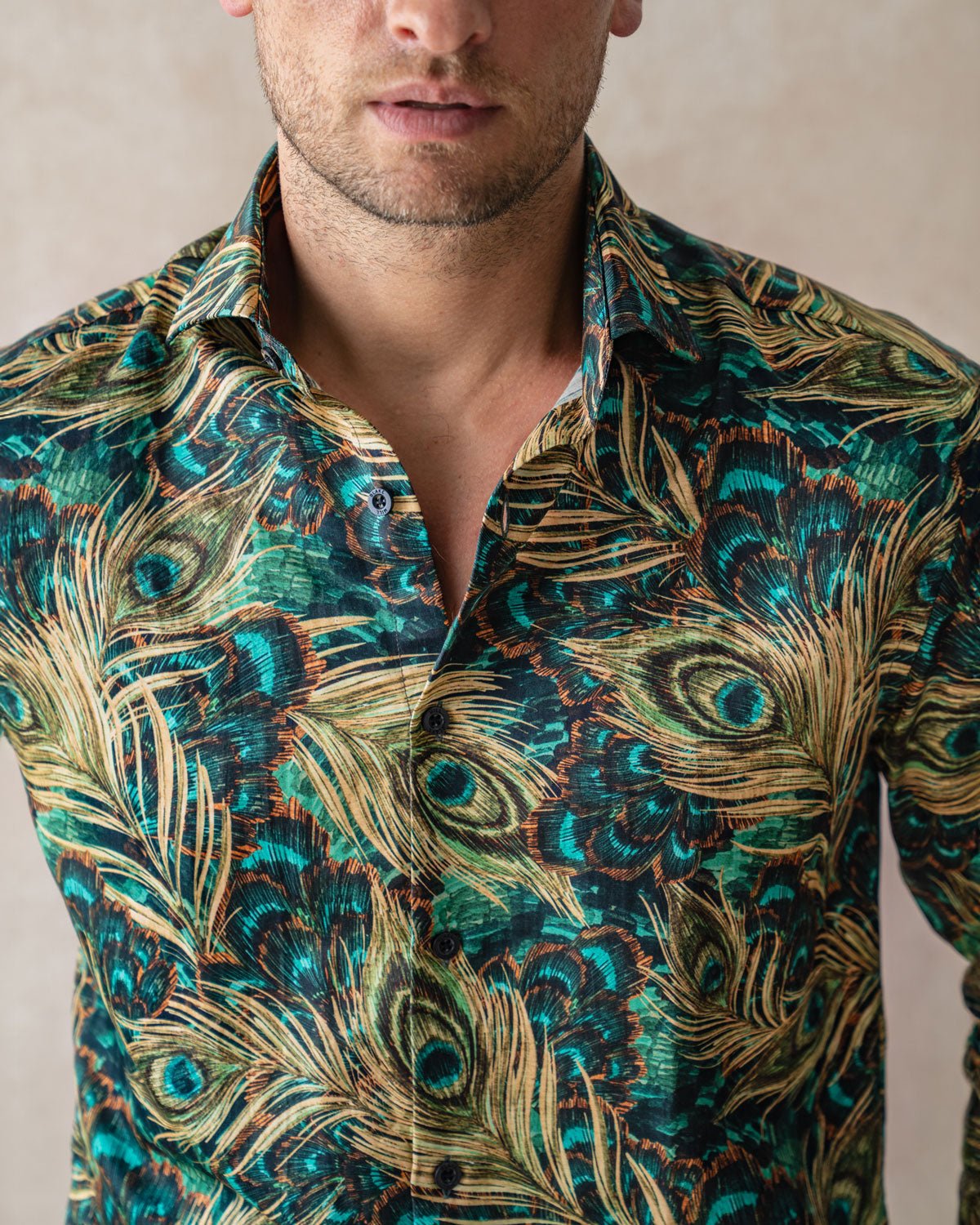 Peacock Feathers Silk Blend Shirt - Blake Mill