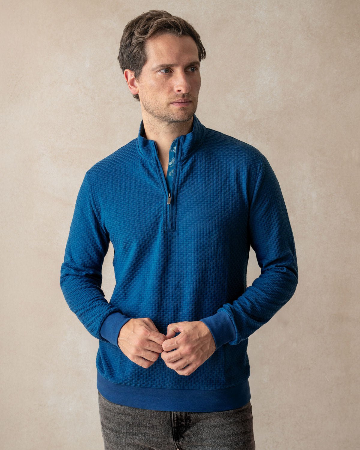 Petrol with Roses Quarter Zip Jersey - Blake Mill