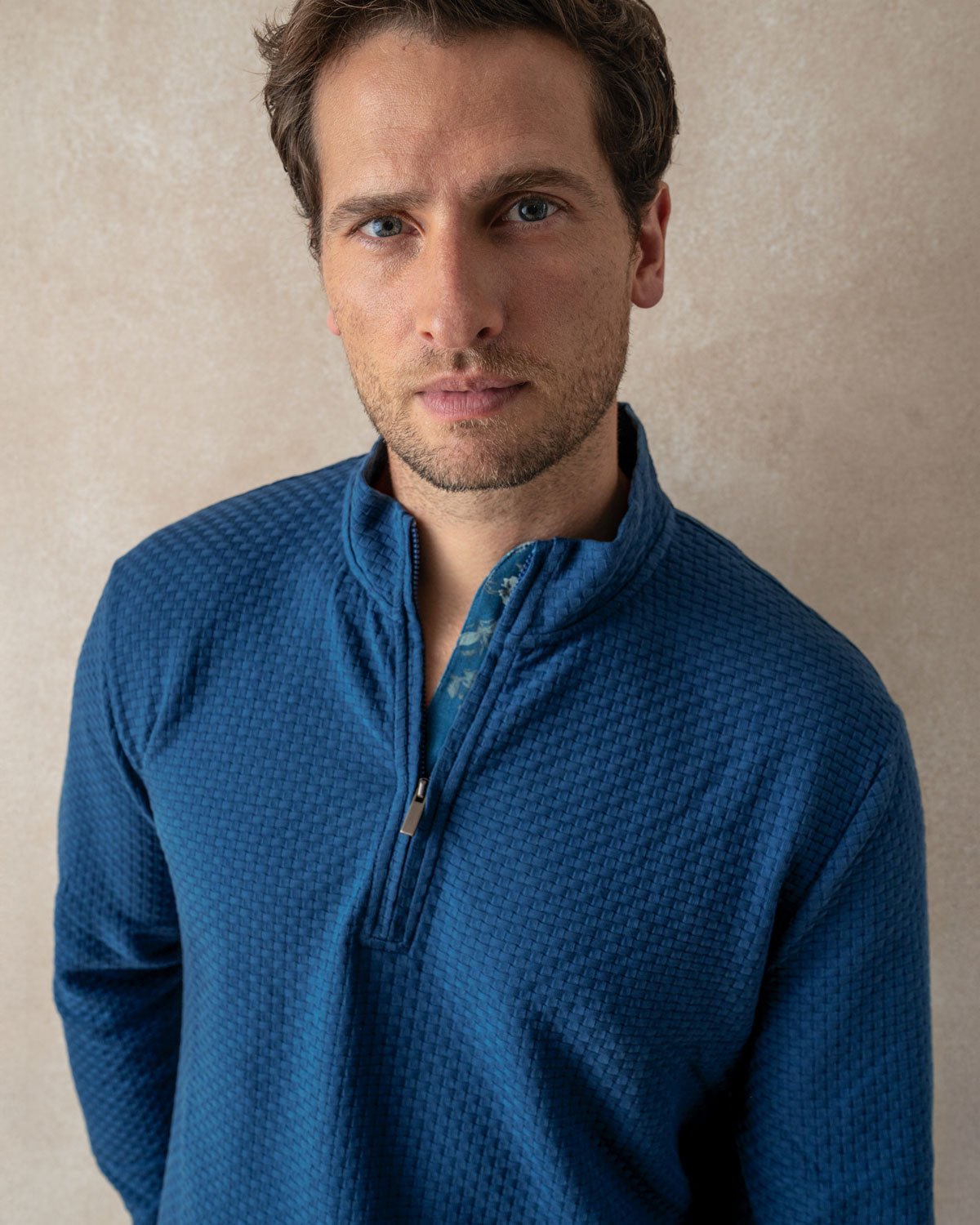 Petrol with Roses Quarter Zip Jersey - Blake Mill