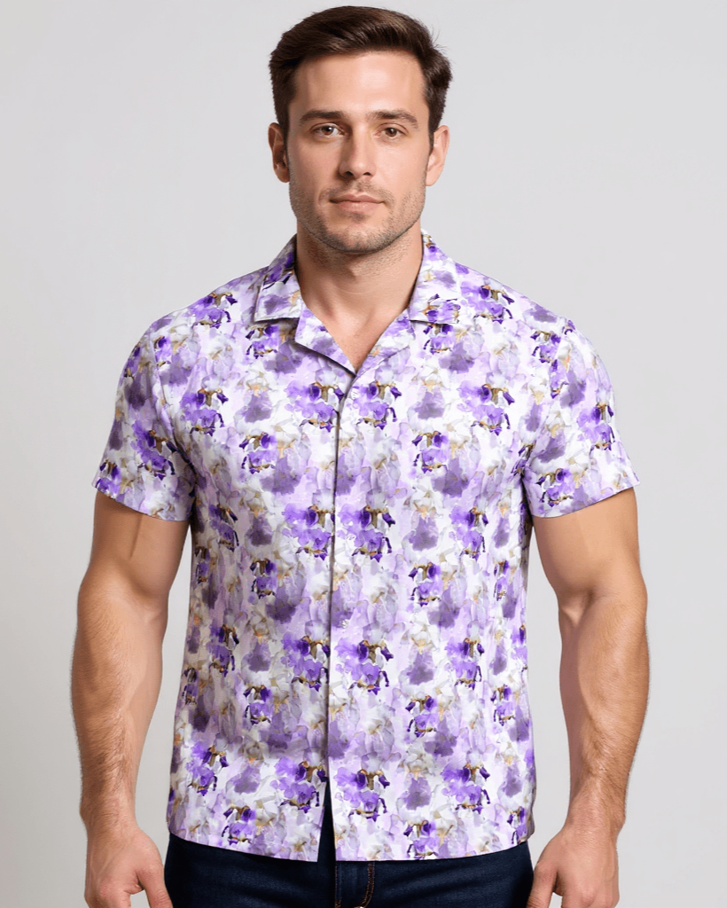 Purple Iris Open Collar Shirt - Blake Mill
