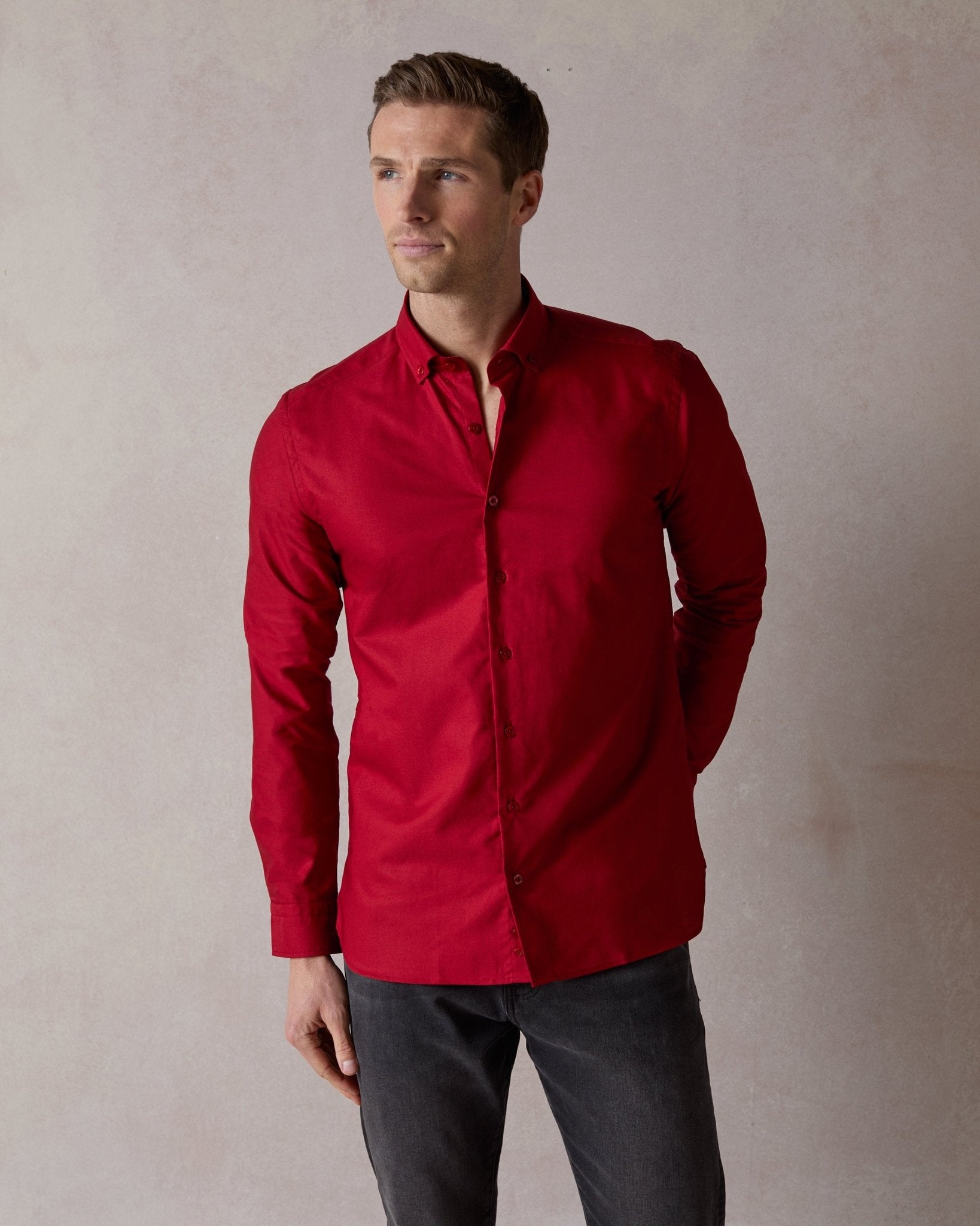 Red Oxford with Midlands Accents Button - Down Shirt - Blake Mill