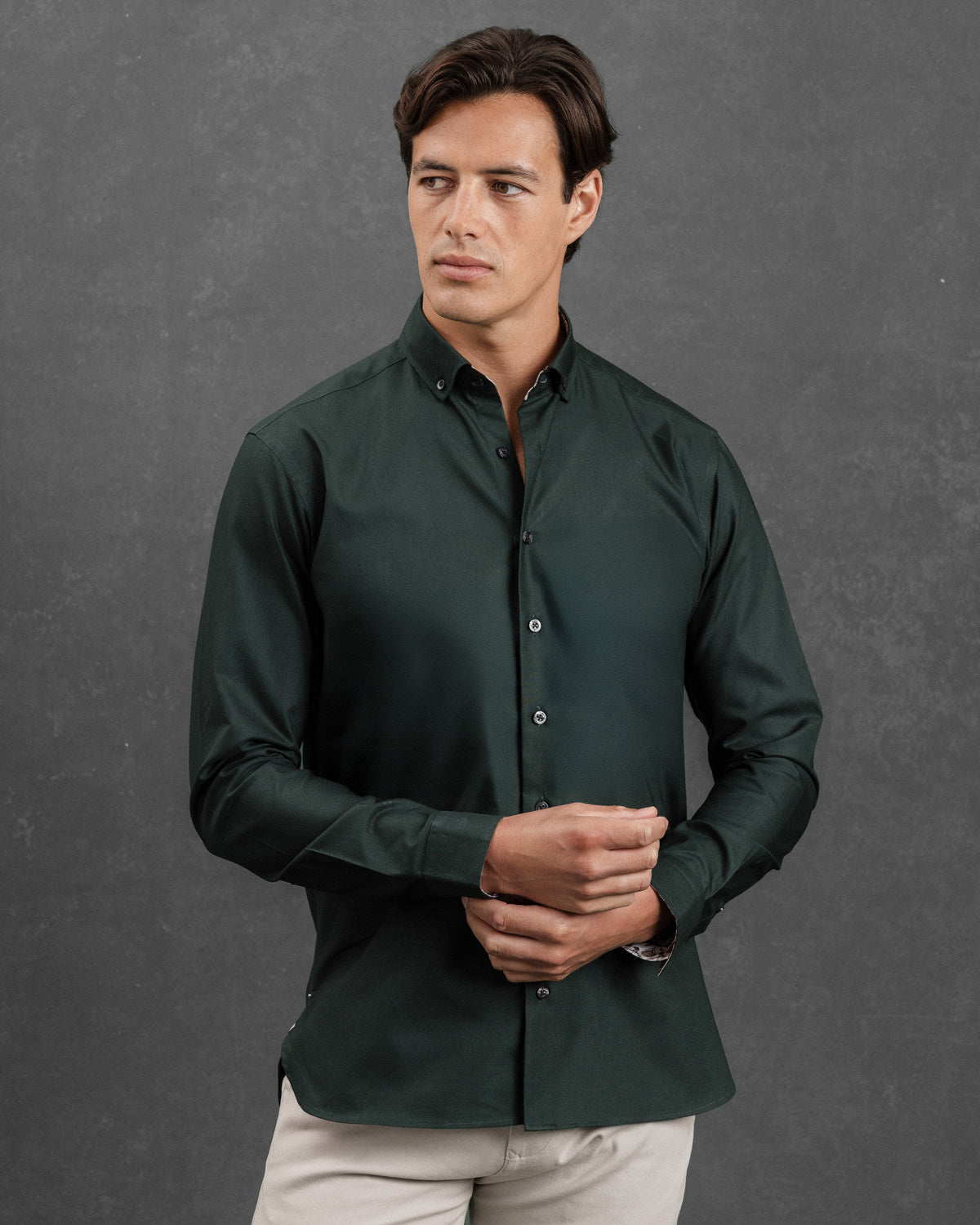 Green Oxford Button-Down with Yellow Flora Accents