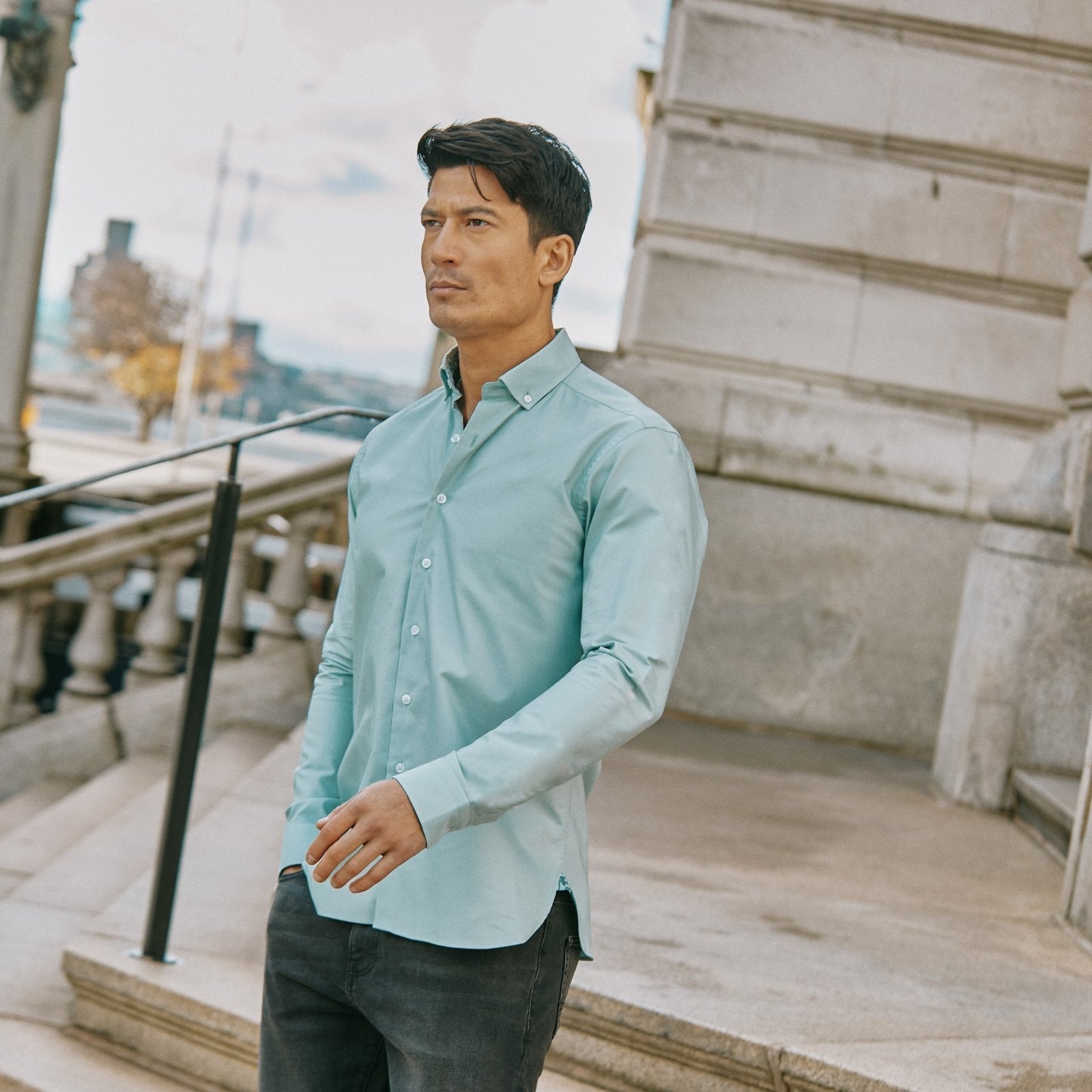 Teal Oxford with Stoned Skulls Accents Button - Down Shirt - Blake Mill