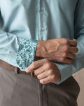 Teal Oxford with Stoned Skulls Accents Button - Down Shirt - Blake Mill
