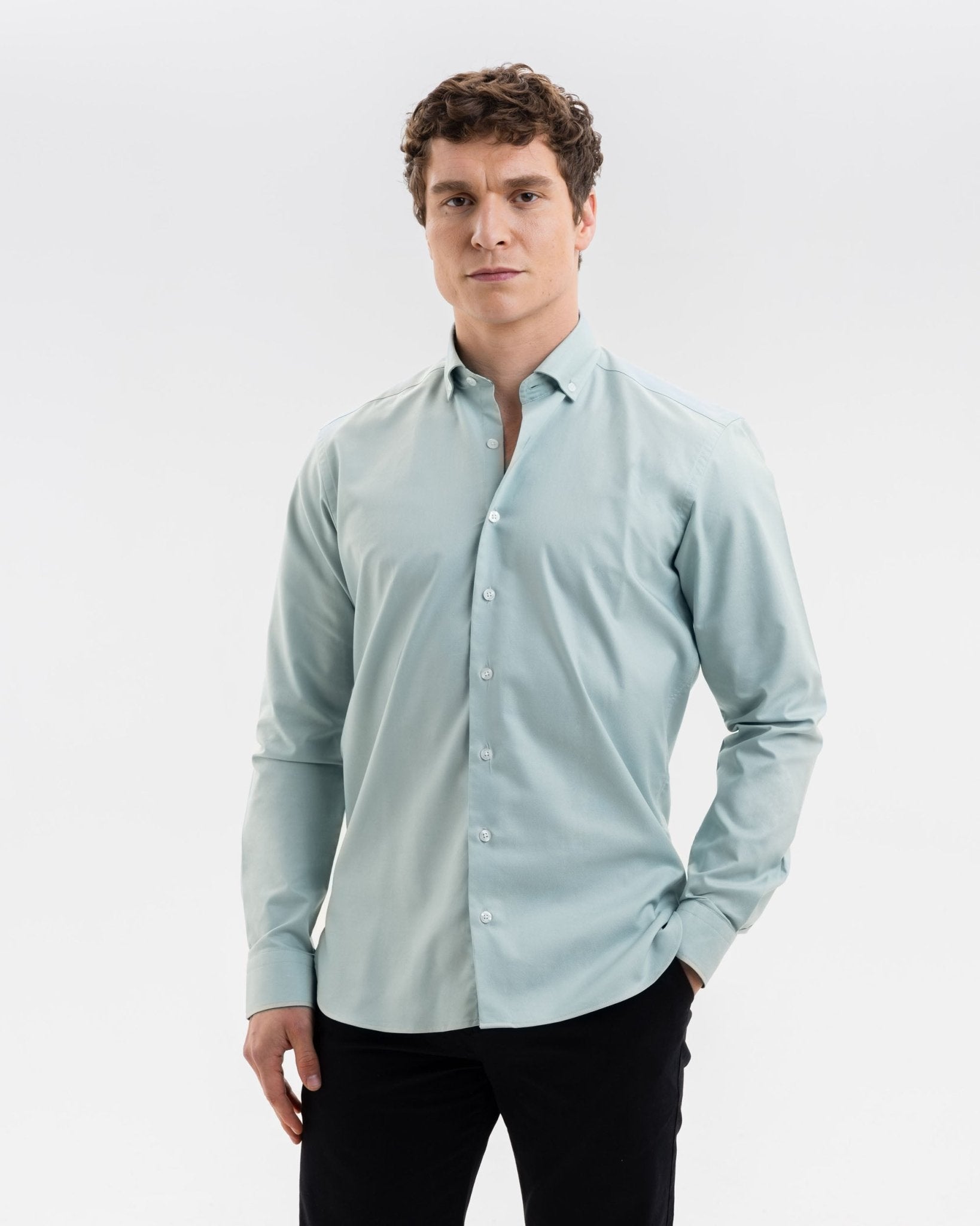 Teal Oxford with Stoned Skulls Accents Button - Down Shirt - Blake Mill