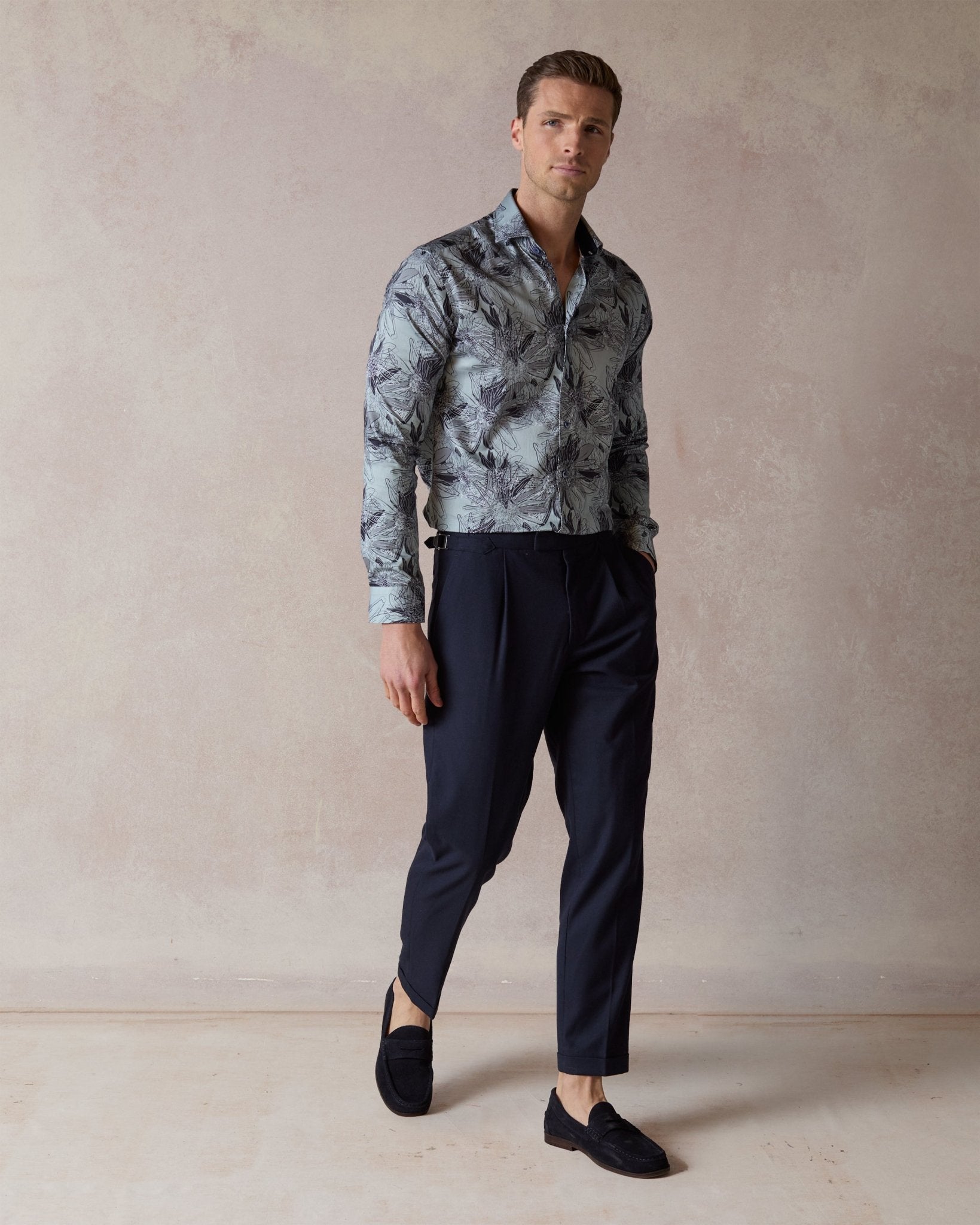 Teal Tropical Flora Shirt - Blake Mill