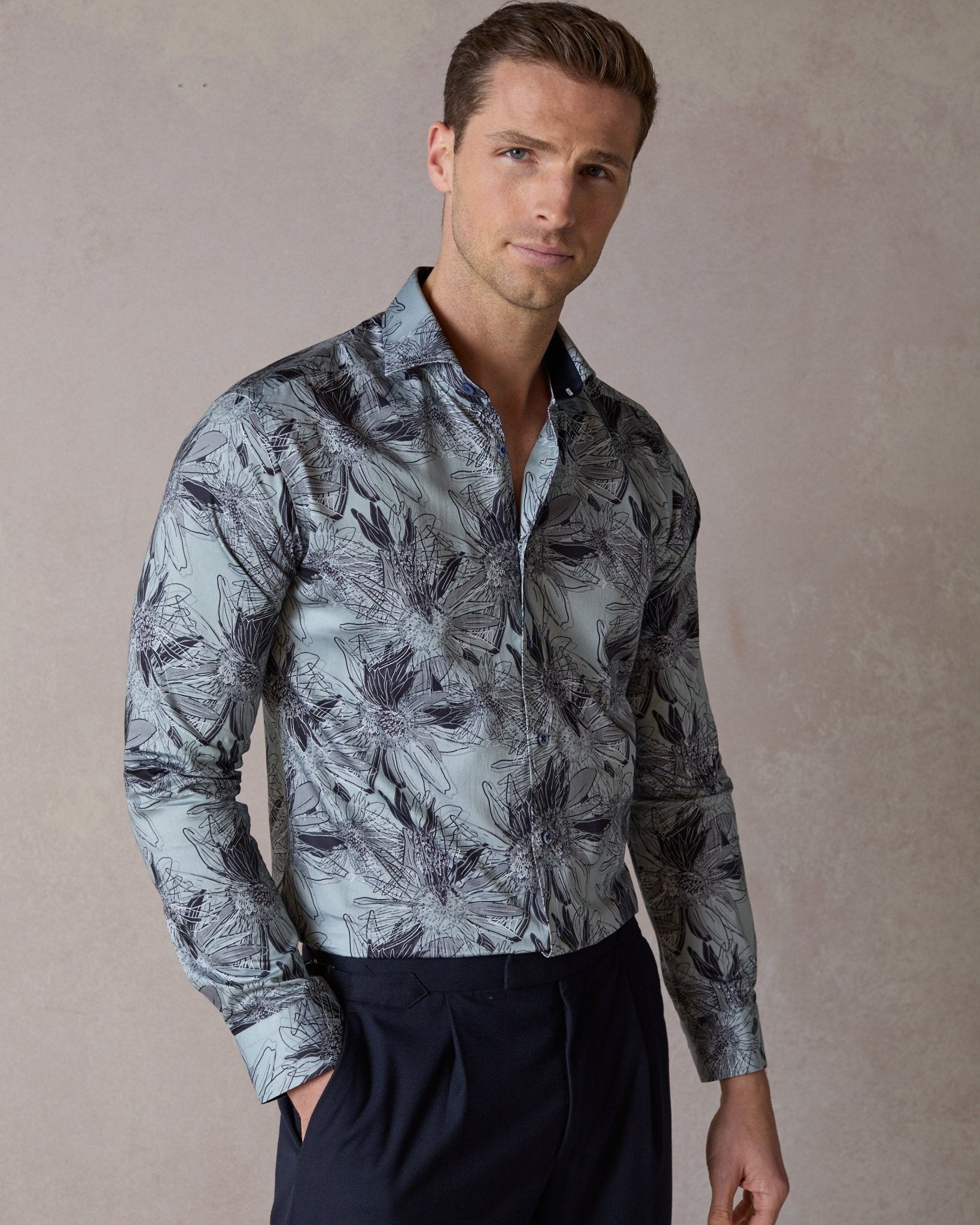 Teal Tropical Flora Shirt - Blake Mill