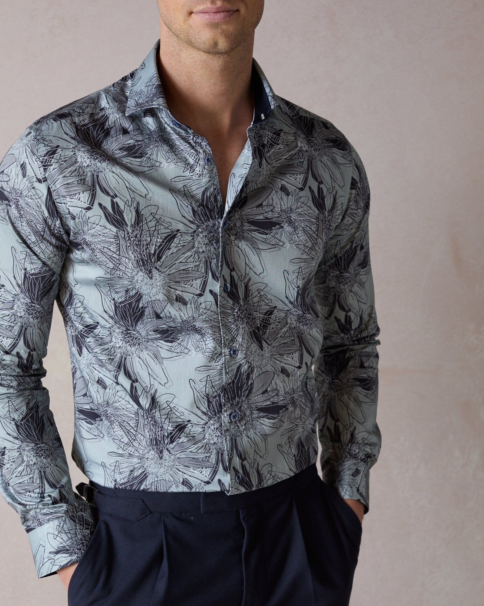 Teal Tropical Flora Shirt - Blake Mill