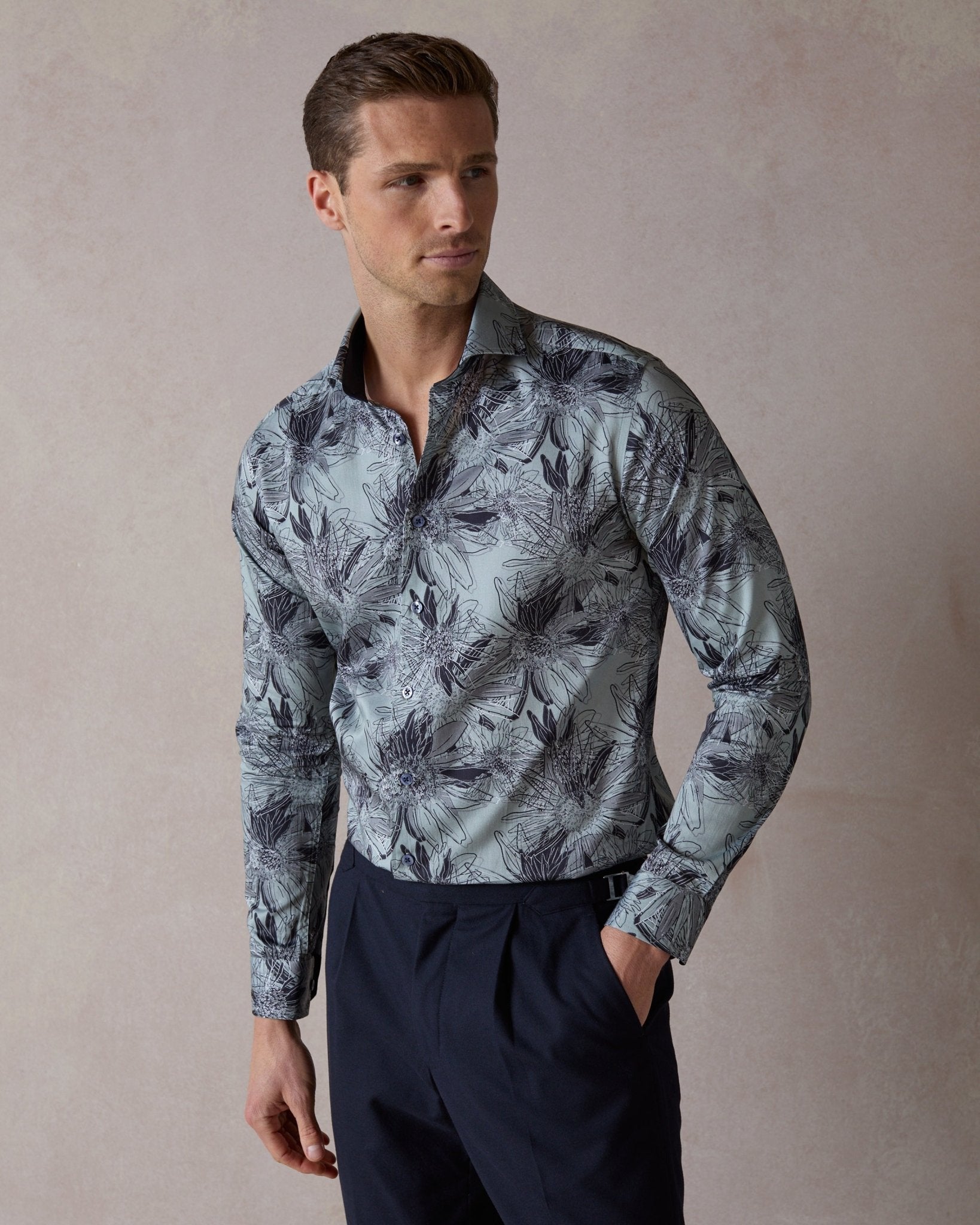 Teal Tropical Flora Shirt - Blake Mill