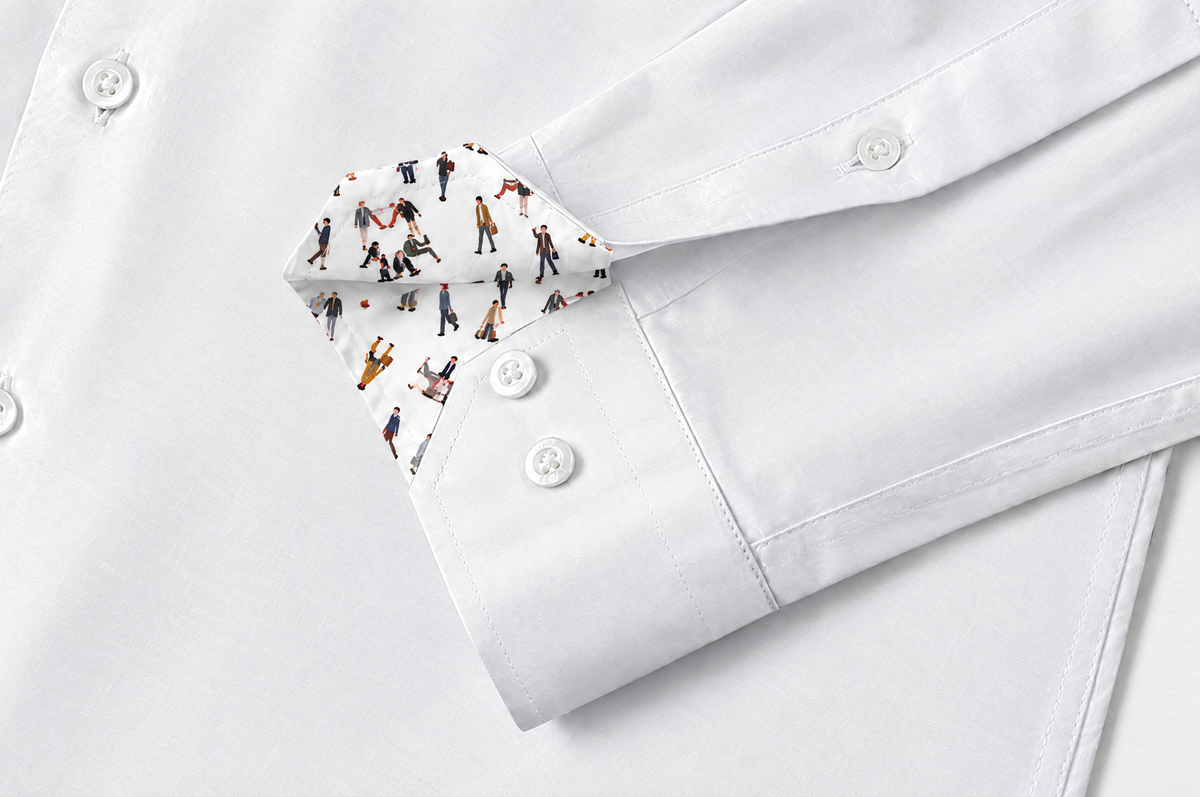 White Sateen shirt with Lowry Accents mitred cuff with accent lining
