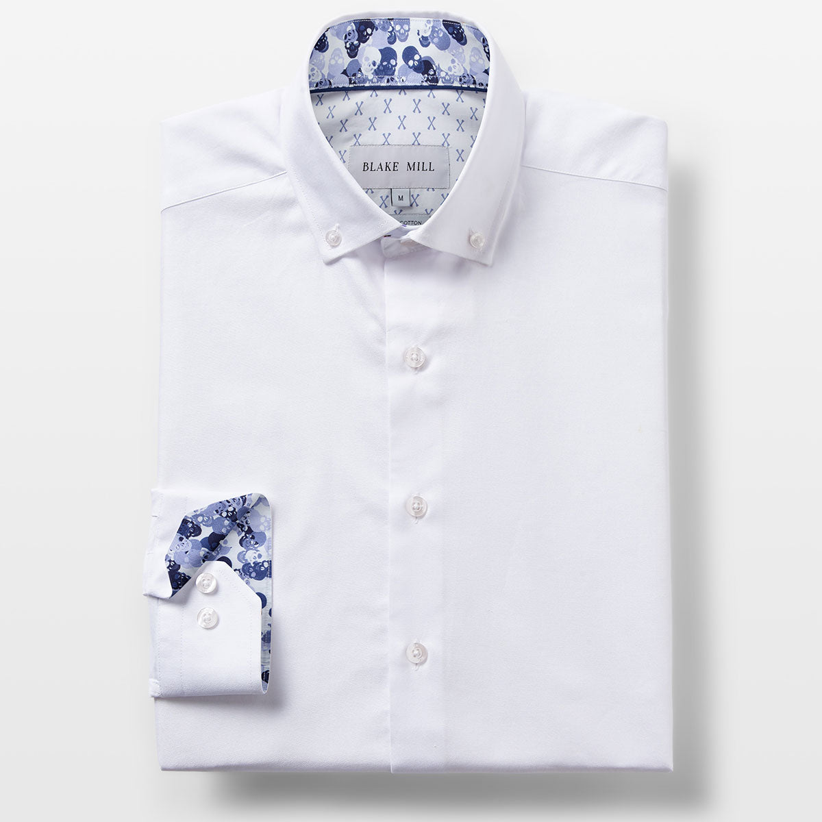 White Oxford with Skulls Accents Button - Down Shirt - Blake Mill