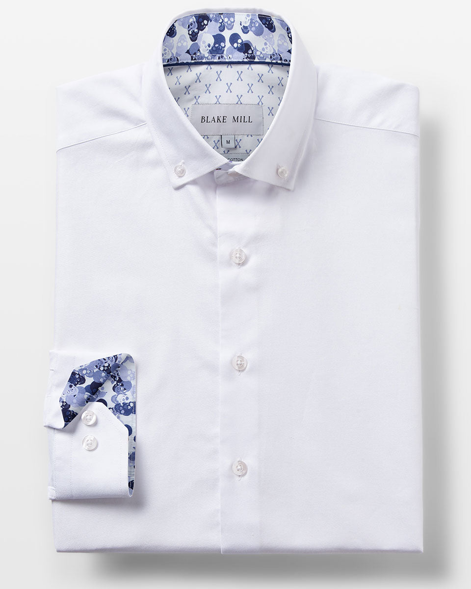 White Oxford with Skulls Accents Button - Down Shirt - Blake Mill