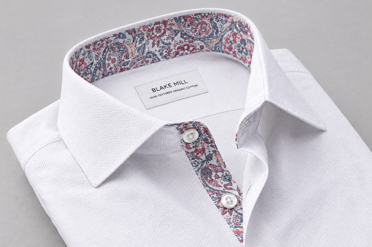 White Textured shirt with Persian Paisley Accents collar detail