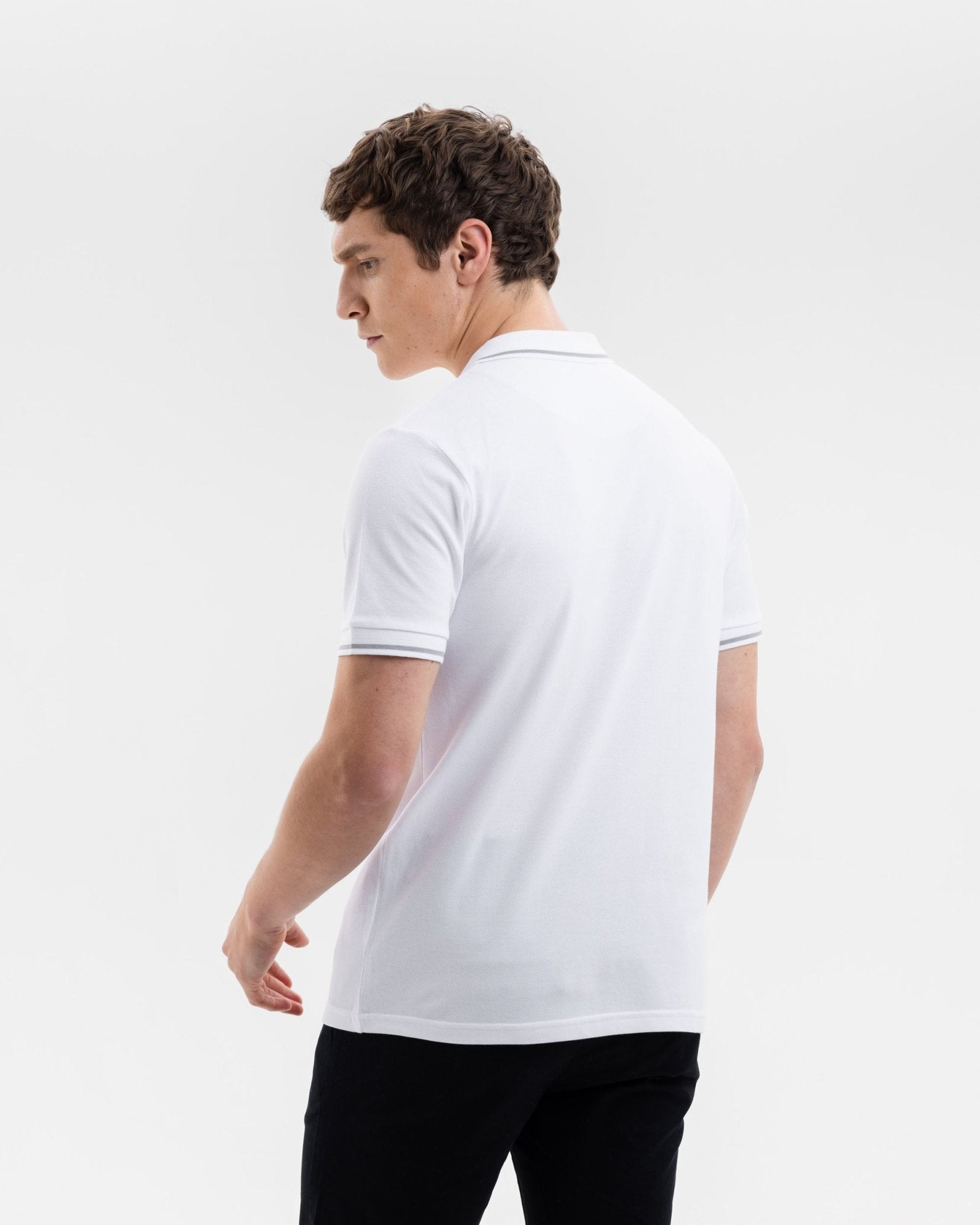 White Pique Polo with Laurel Leaves Accents - Blake Mill