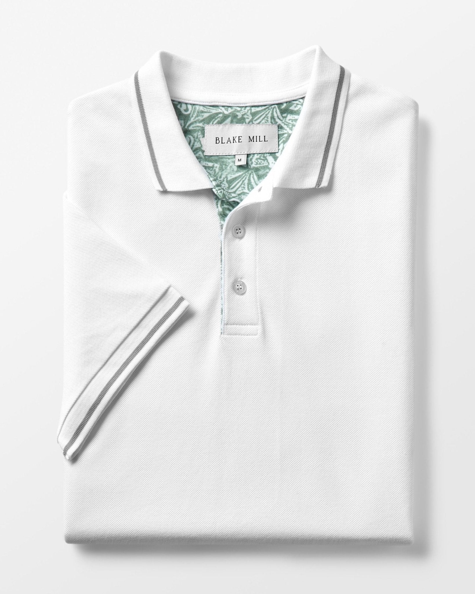 White Pique Polo with Laurel Leaves Accents - Blake Mill