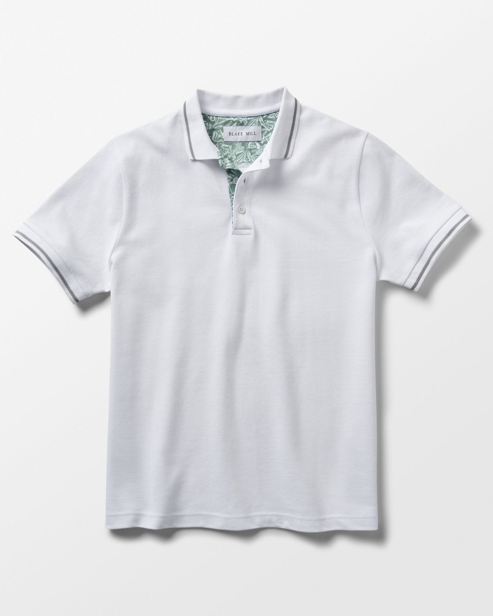 White Pique Polo with Laurel Leaves Accents - Blake Mill