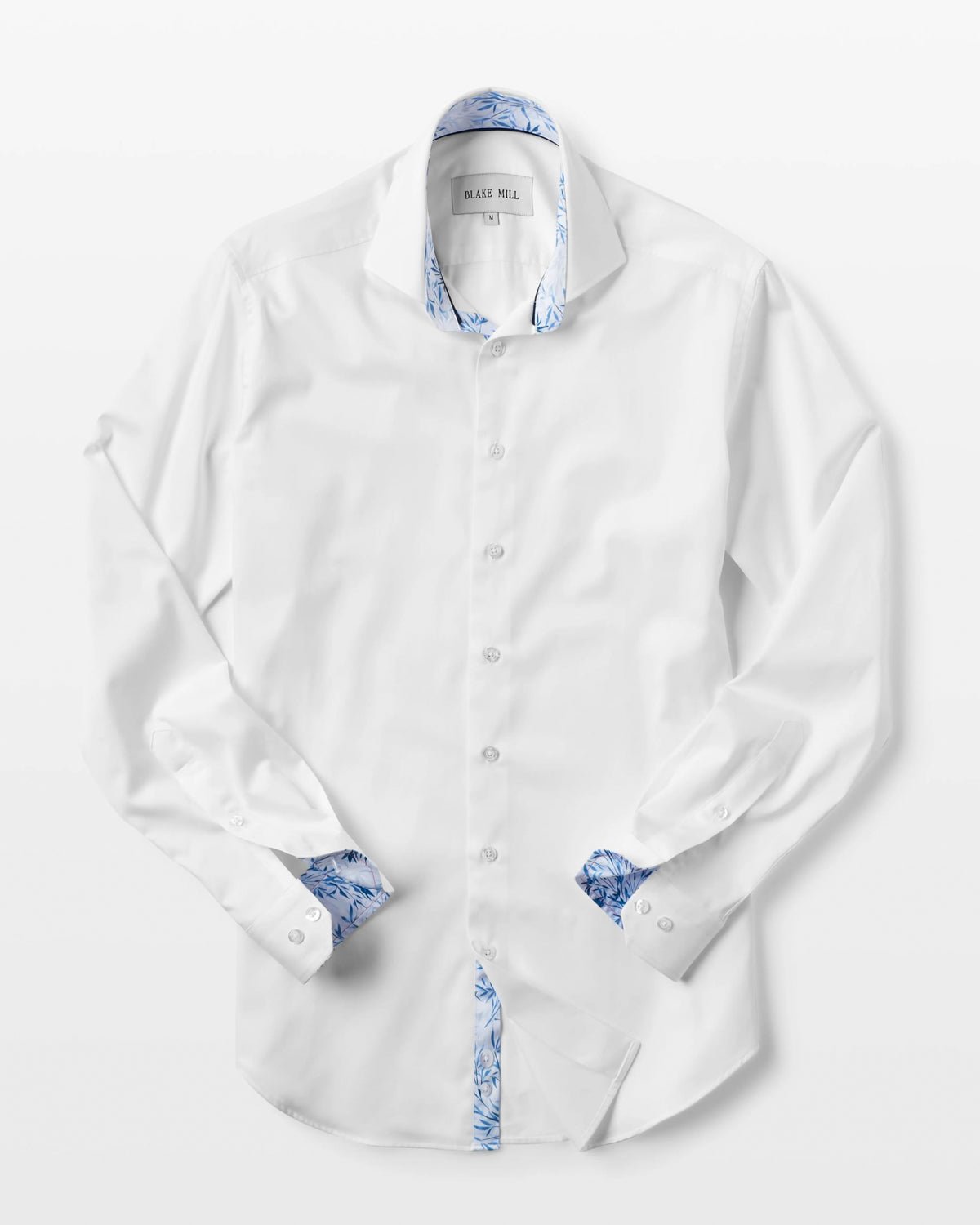 White Sateen Shirt with Blue Savanna Accents - Blake Mill