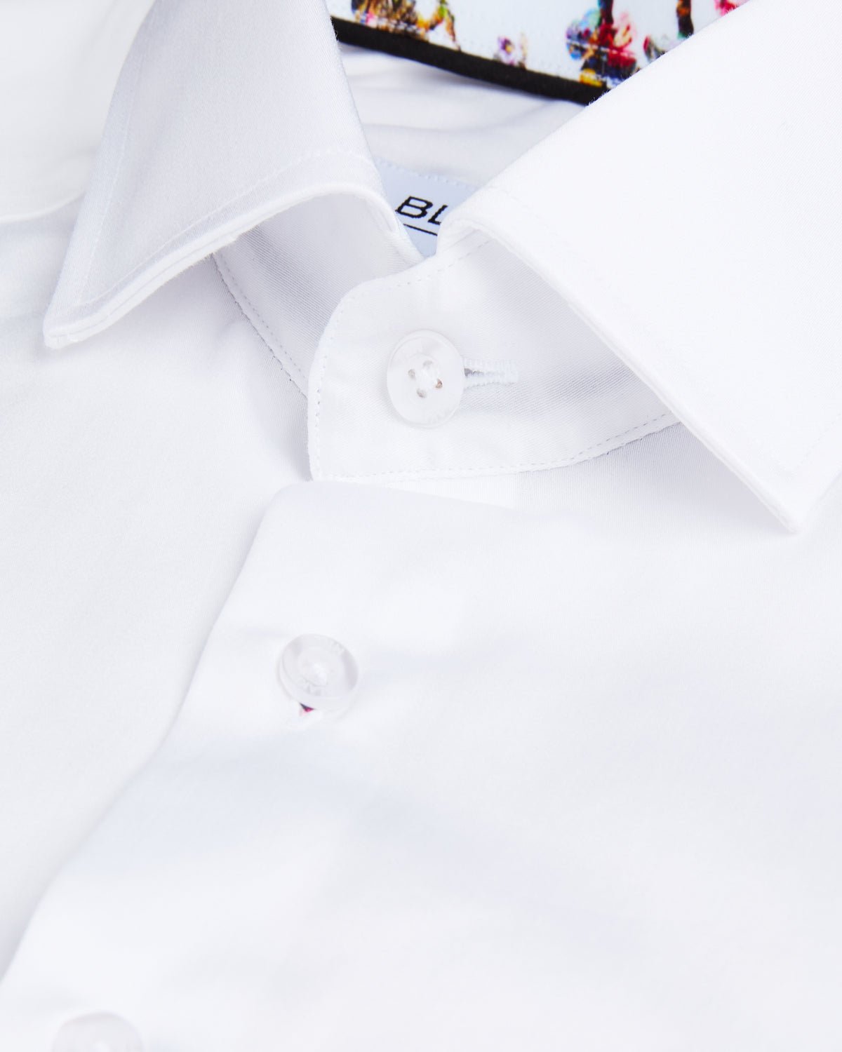 White Sateen Shirt with Botanical Sakura Accents - Blake Mill
