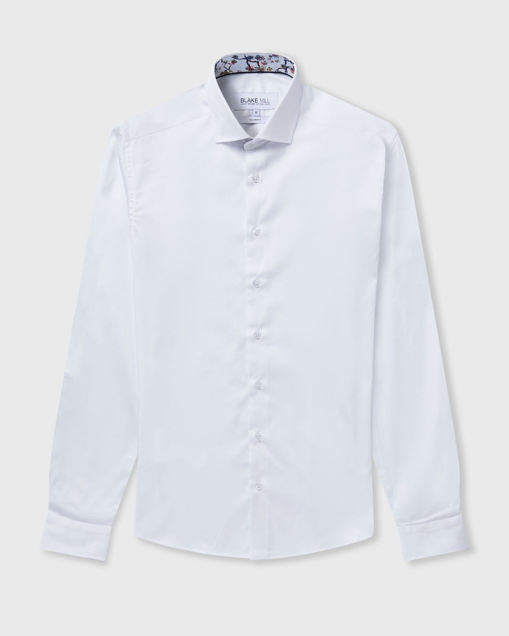 White Sateen Shirt with Botanical Sakura Accents - Blake Mill