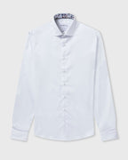 White Sateen Shirt with Botanical Sakura Accents - Blake Mill