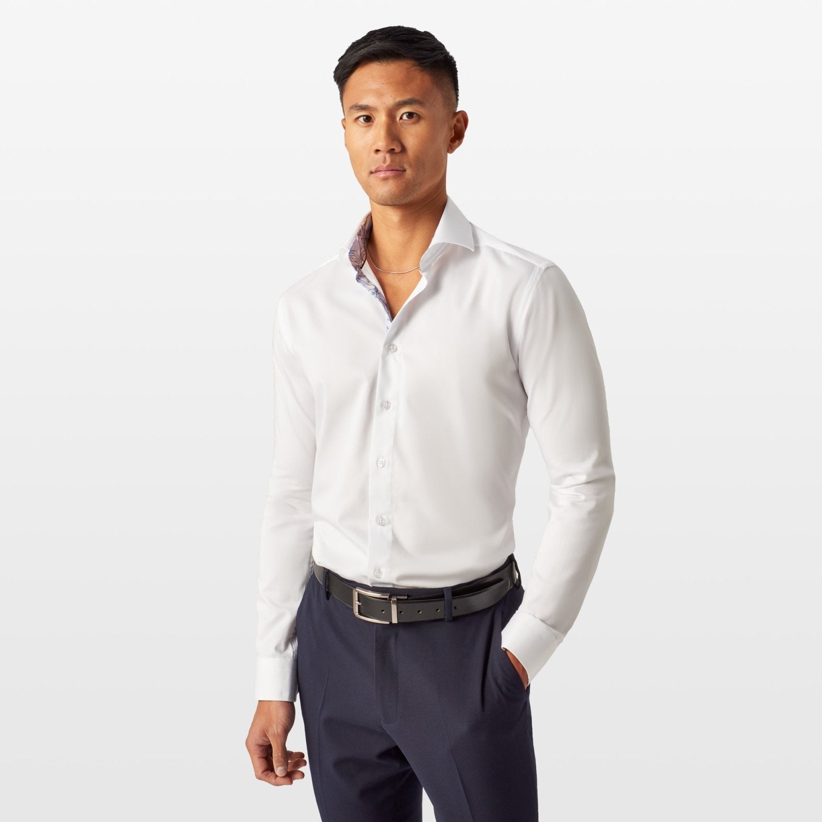 White Sateen Shirt with Muted Window Accent - Blake Mill