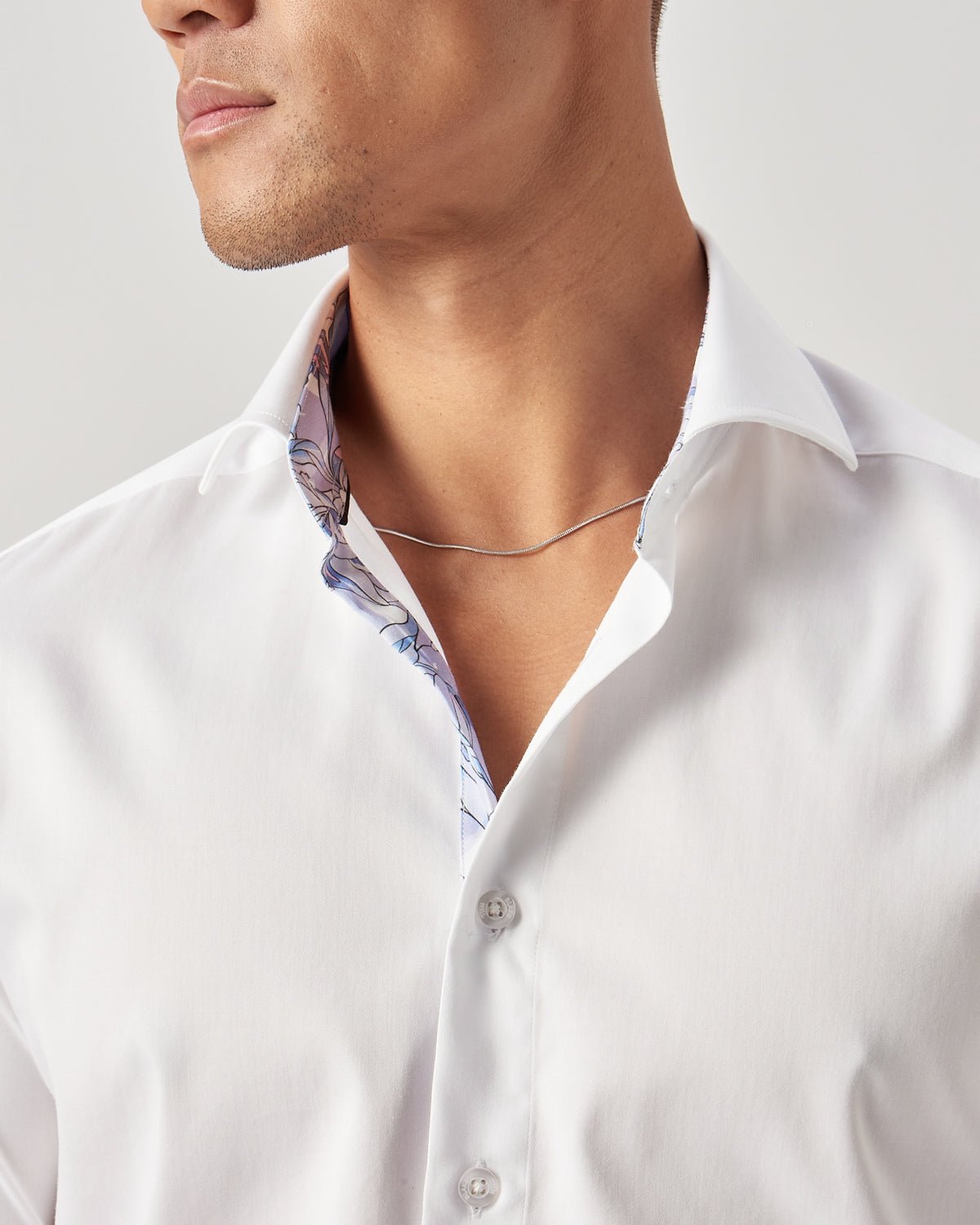 White Sateen Shirt with Muted Window Accent - Blake Mill