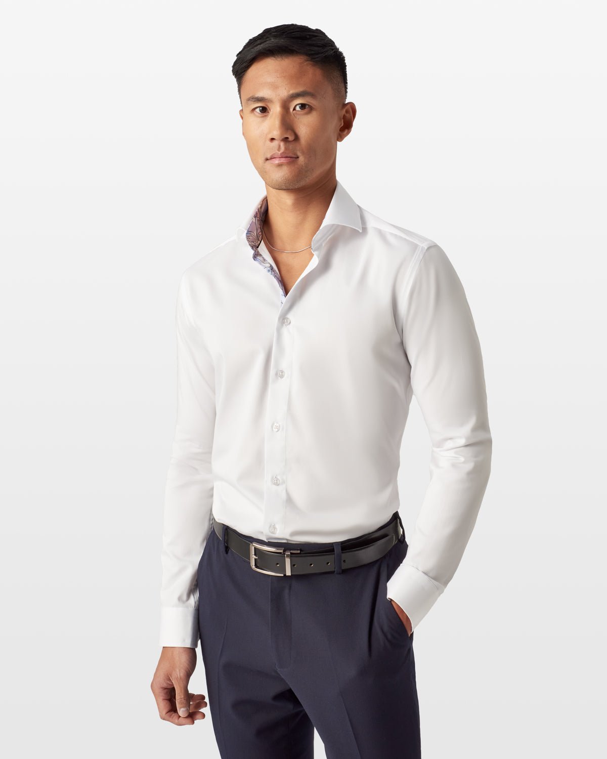 White Sateen Shirt with Muted Window Accent - Blake Mill