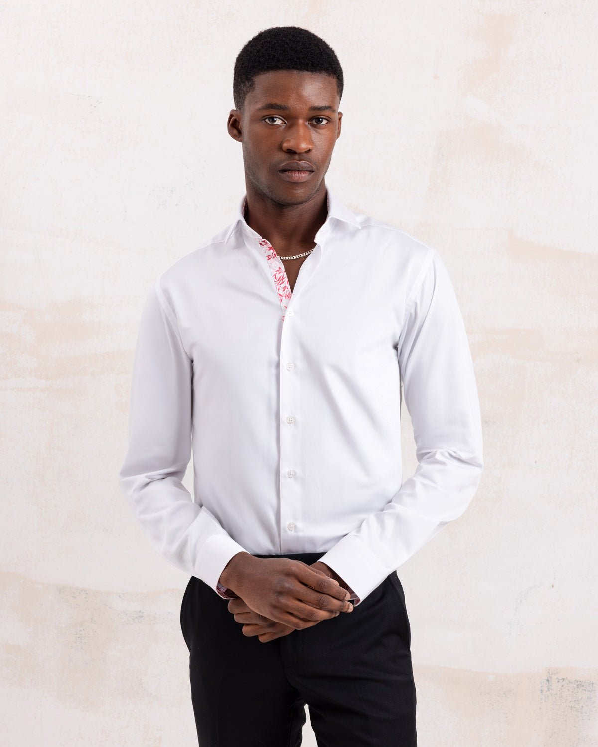 White Sateen Shirt with Pink Savanna Accents - Blake Mill