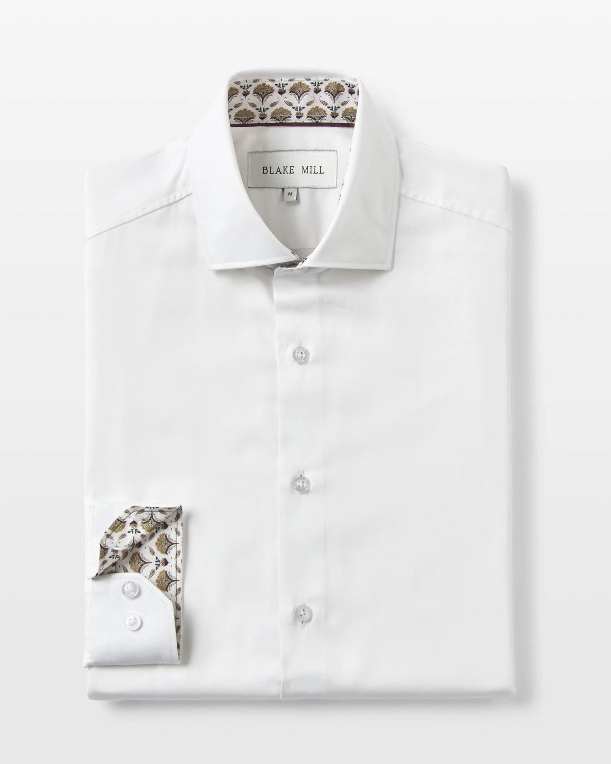 White Sateen Shirt with Yellow Flora Accents - Blake Mill