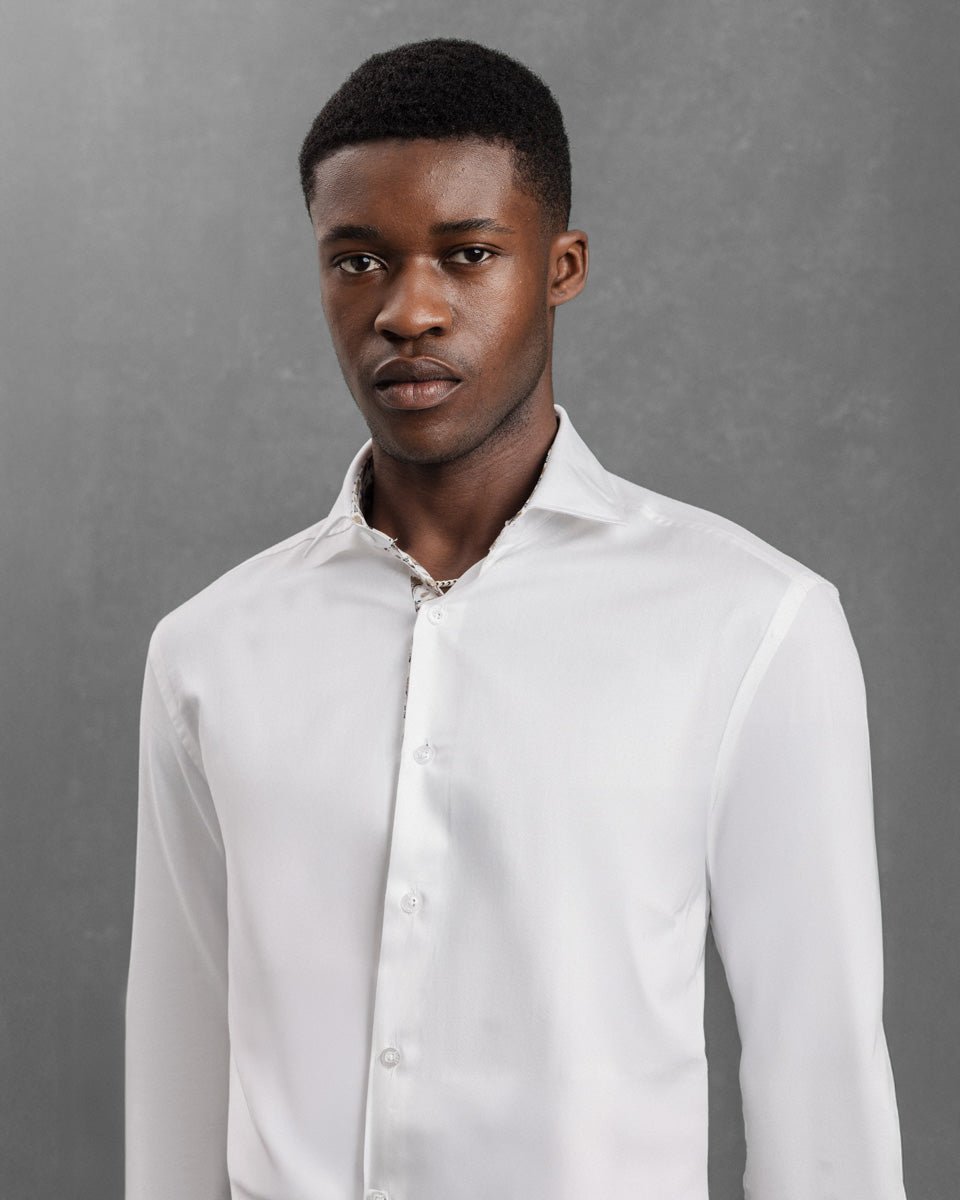 White Sateen Shirt with Yellow Flora Accents - Blake Mill